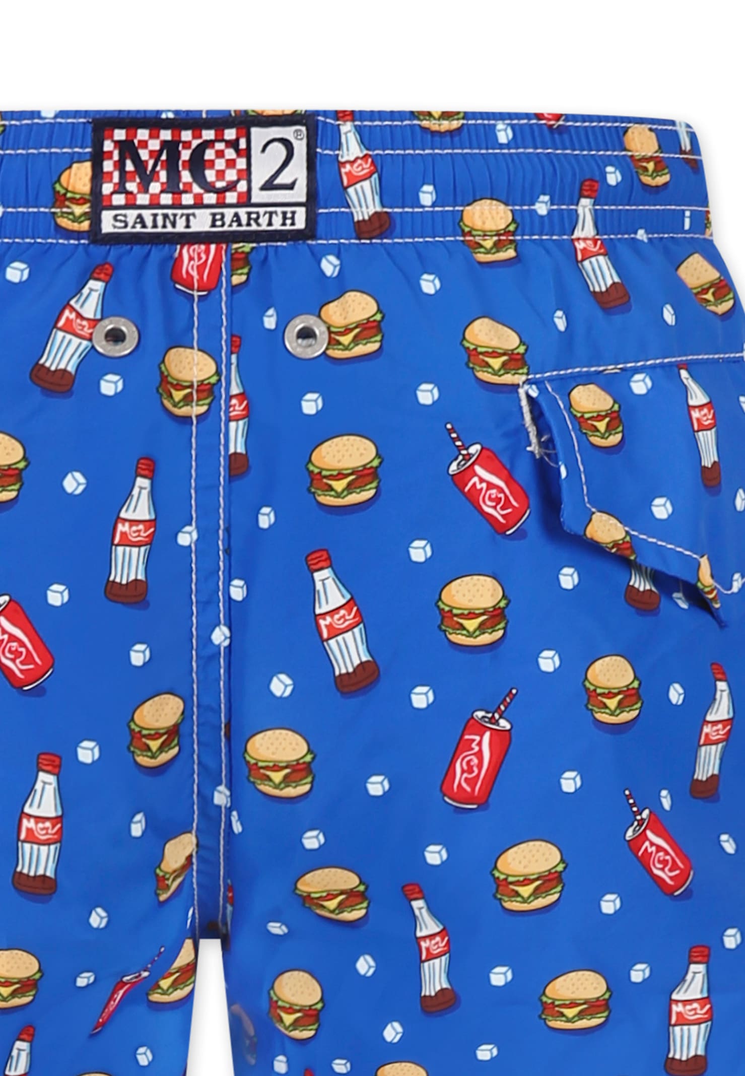 MC2 SAINT BARTH LIGHT BLUE SWIM SHORTS FOR BOY WITH HAMBURGER AND COLA PRINT