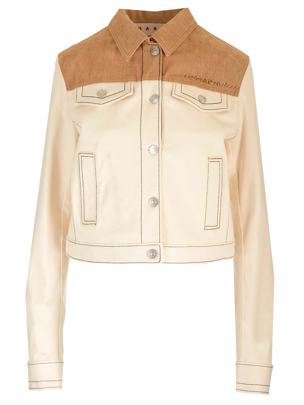 Shop Marni Logo Detailed Denim Jacket In White