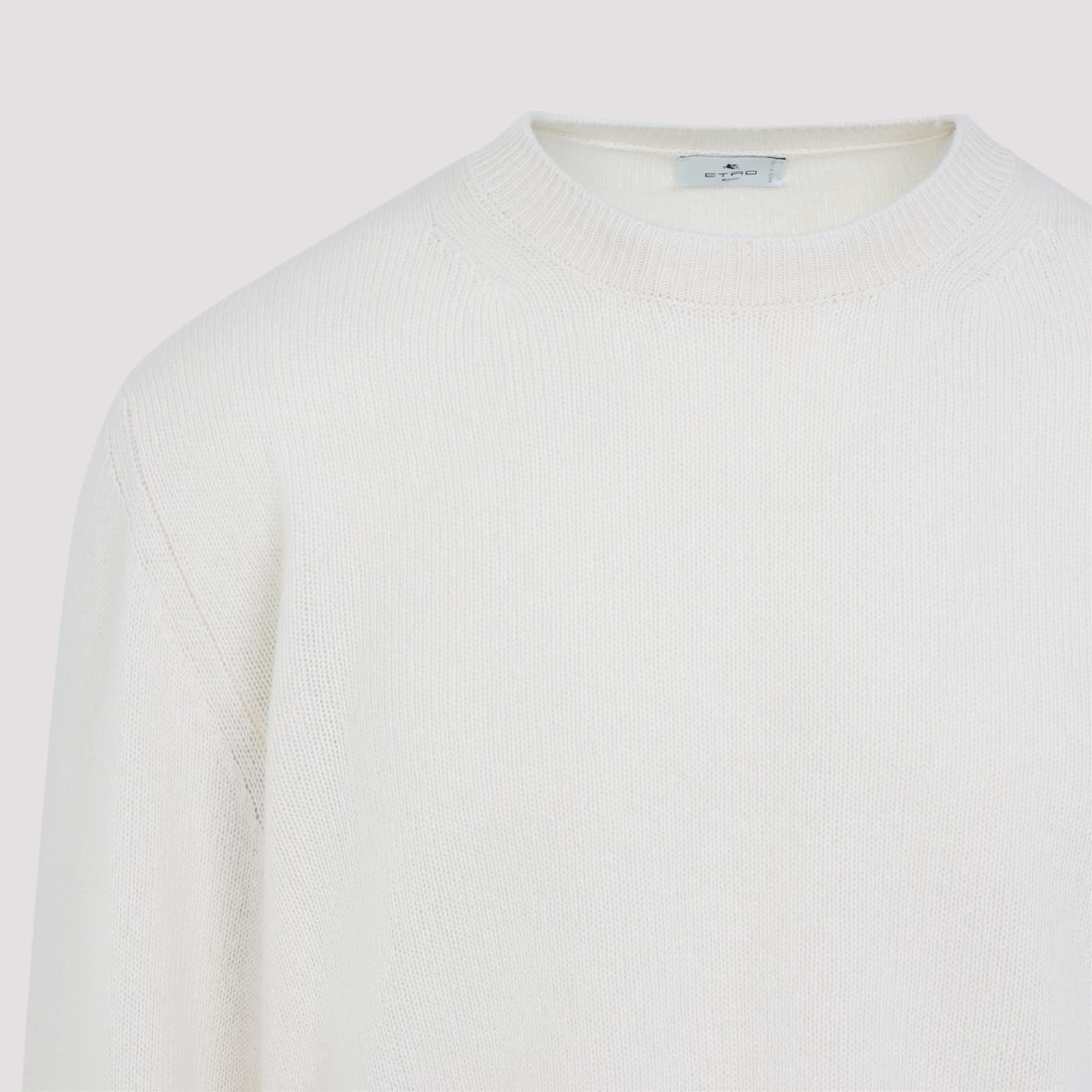 Etro Cashmere Knitted Crewneck Sweater With Long Sleeves In White