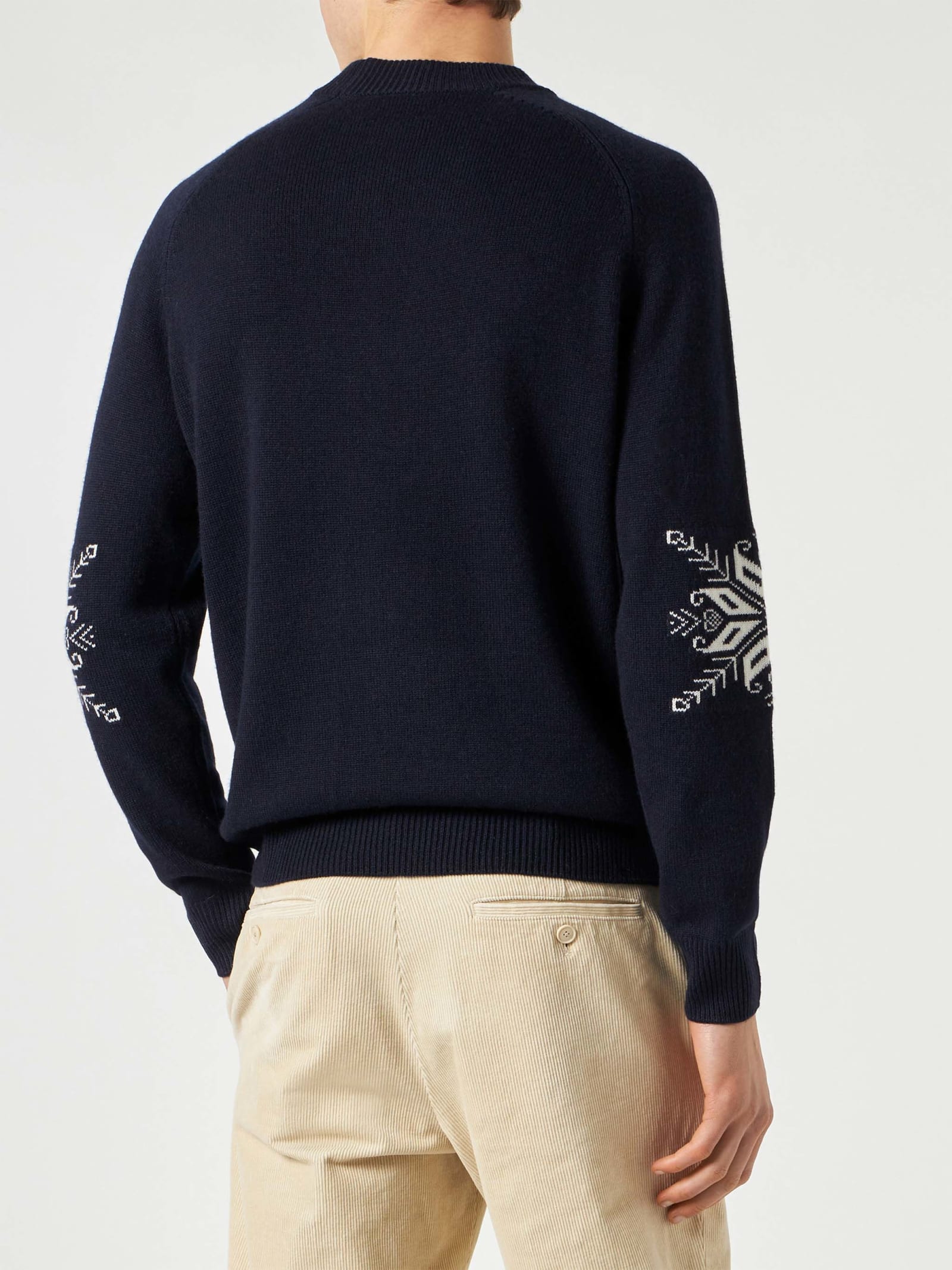 Shop Mc2 Saint Barth Man Half-turtleneck Sweater With Alpine Jacquard Print In Blue