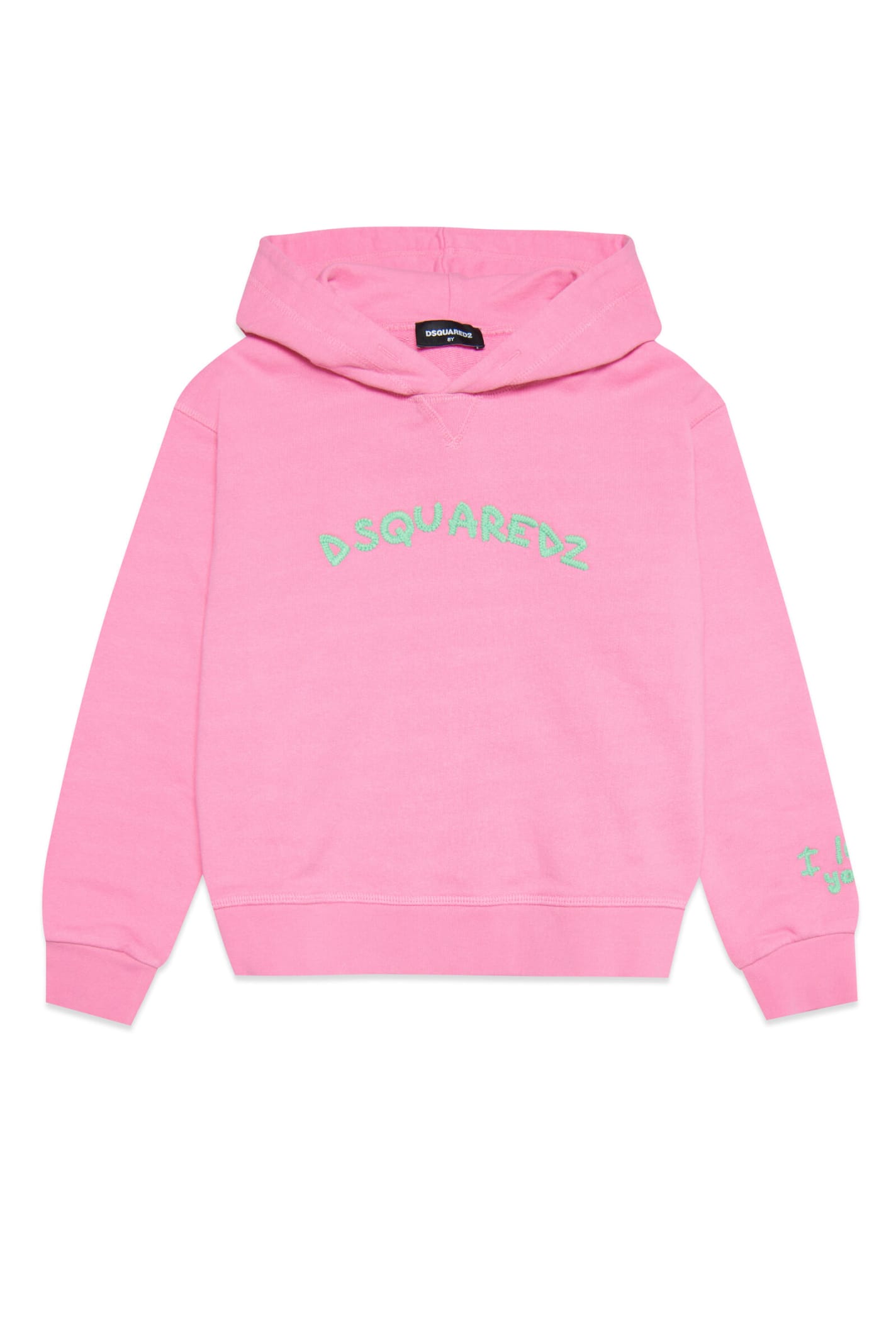 DSQUARED2 D2S687F BOXY SWEAT-SHIRT DSQUARED PINK HOODED SWEATSHIRT WITH EMBROIDERED LOGO