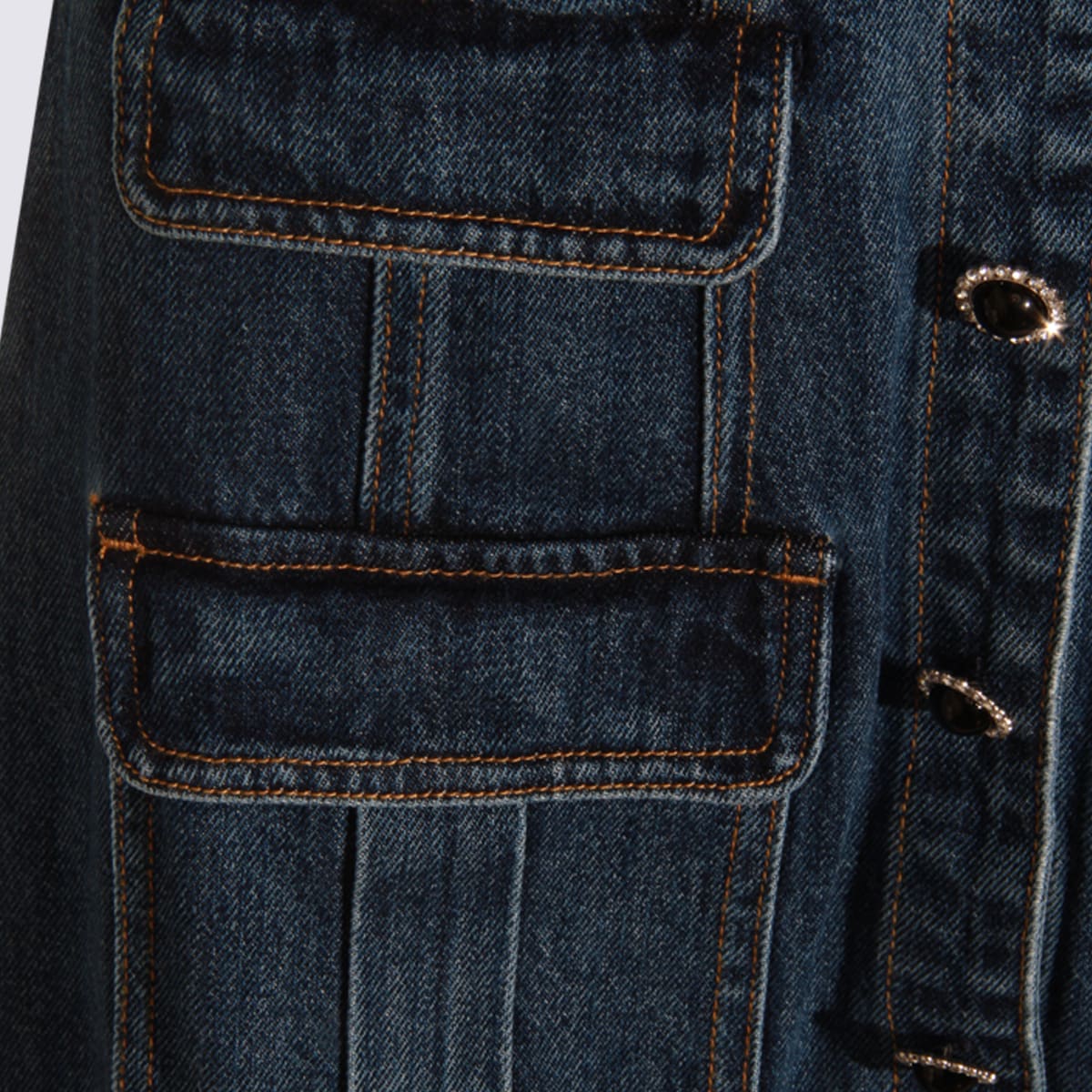 Self-portrait Denim Crystal Trim Collared Mini Dress In Blue