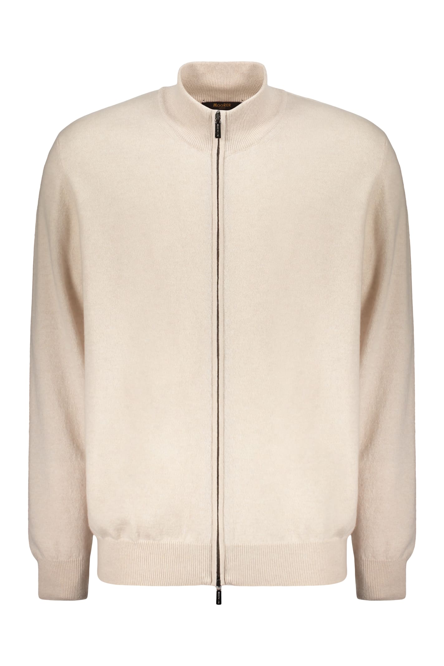 Moorer Light Ivory Cardigan With Zip And Cuffs In Neutral