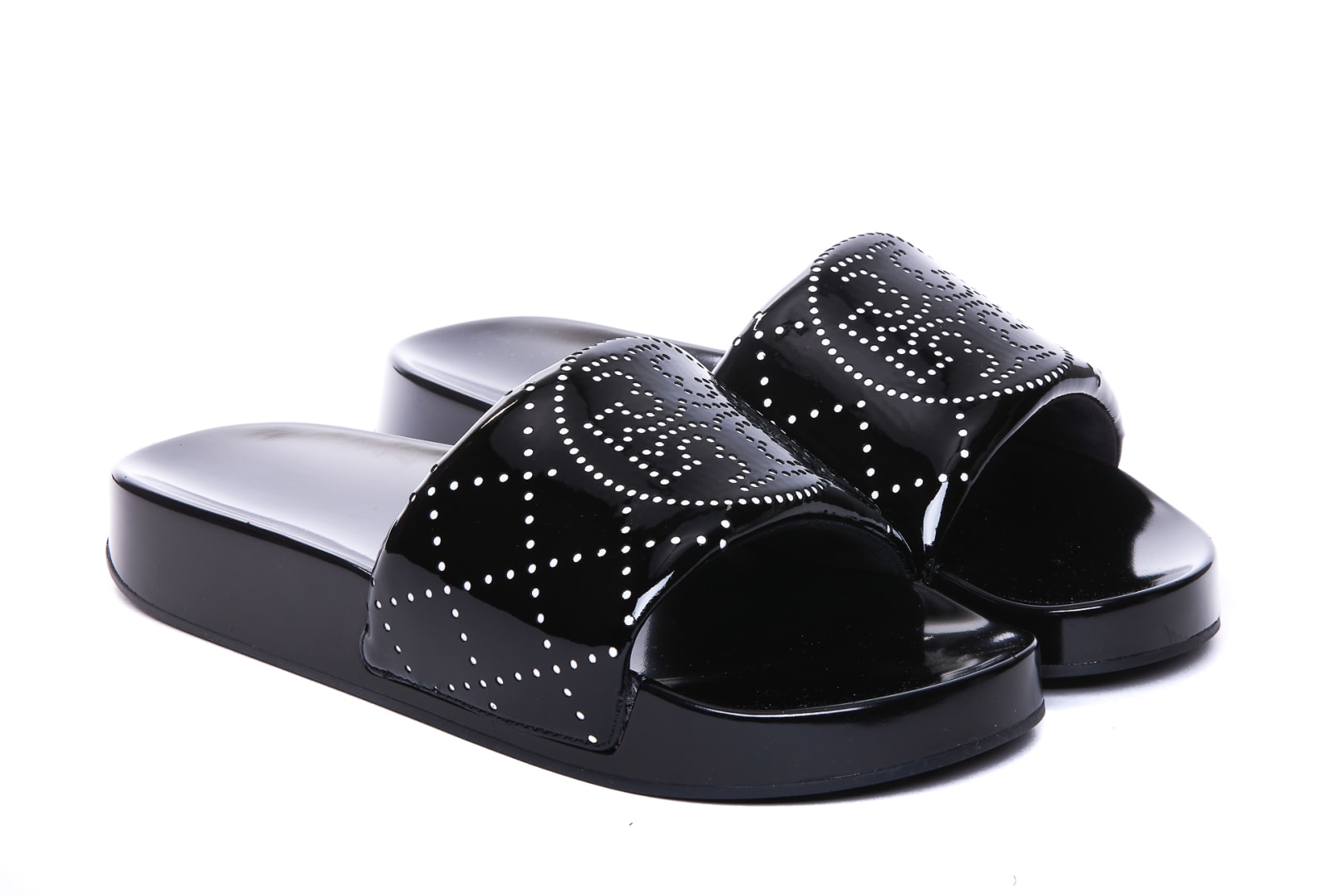 Shop Tory Burch Double T Sliders In Black