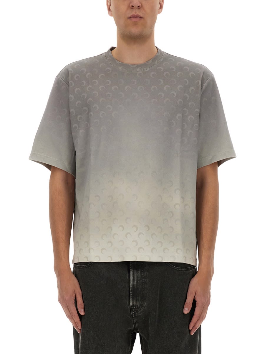 Marine Serre Faded Moon Jersey Relaxed T-shirt With All-over Print In Gray