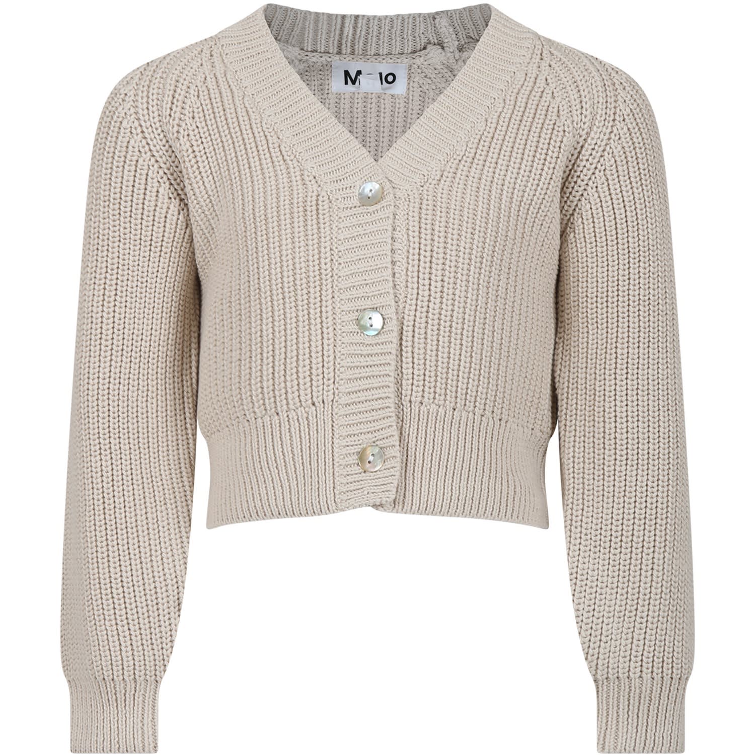 Molo Kids' Beige Cardigan For Girl With Logo