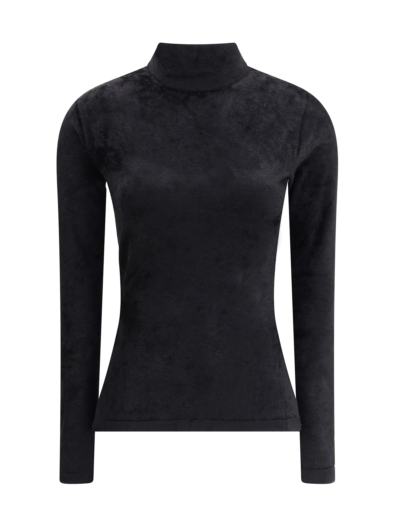 Versace Chenille Top With Half Nec In Black