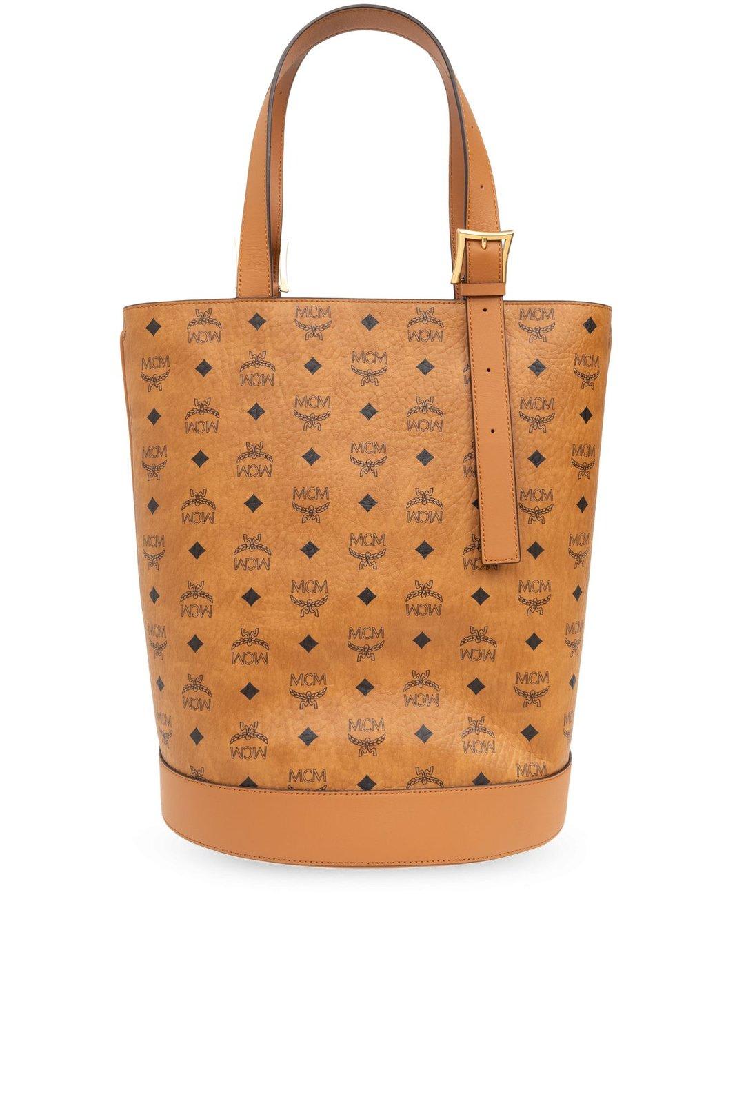 Shop Mcm Logo-printed Tote Bag In Brown