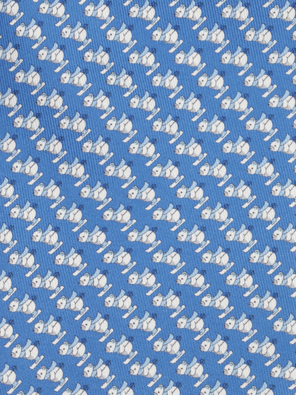 Ferragamo Skiing Bear Print Silk Tie In Blue