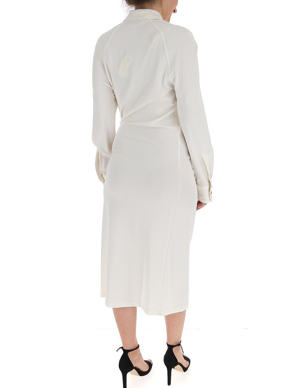 Shop Bottega Veneta Knotted Detail Shirt Dress In White
