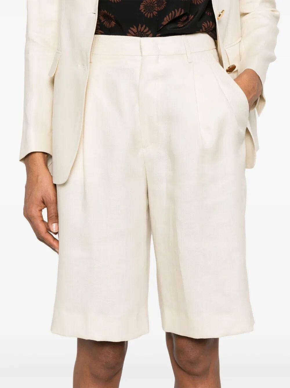 Tagliatore Tailored Beige Linen Shorts With Pleated Front
