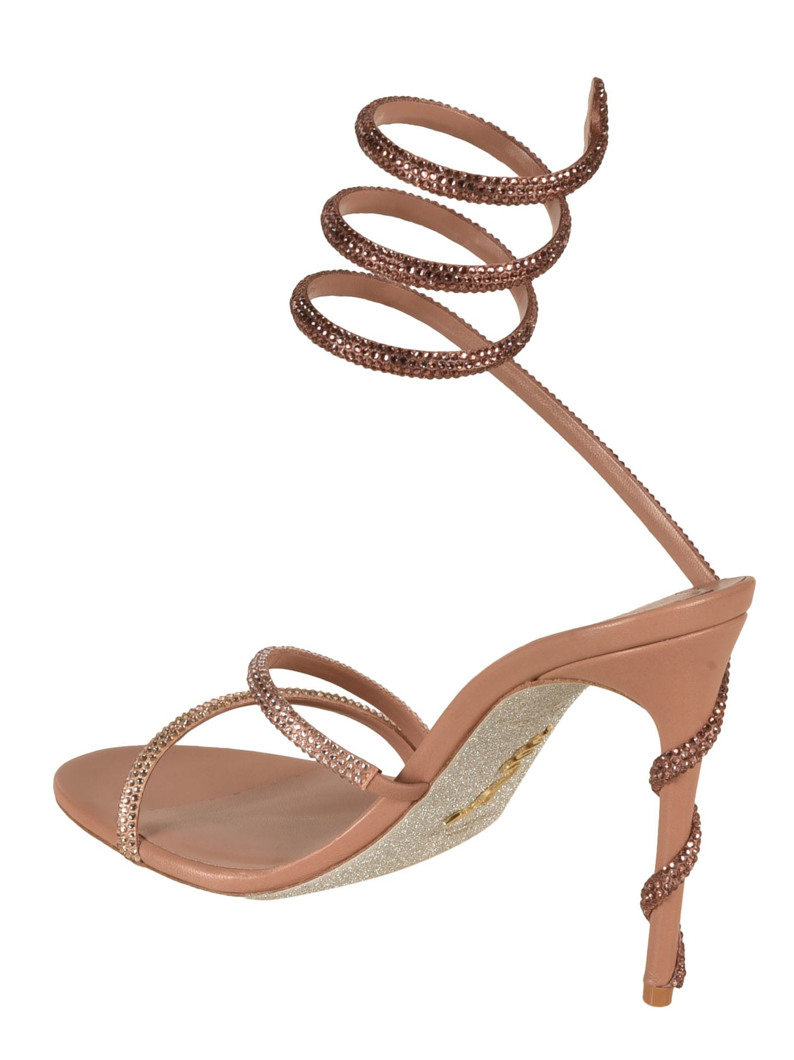 Shop René Caovilla Embellished Ankle Wrap Sandals In Pink