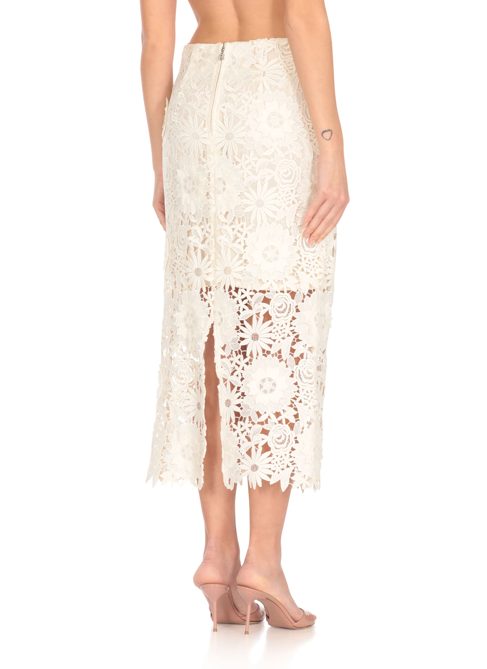 Rotate Birger Christensen Lace Pencil Skirt With Embroidery In Ivory