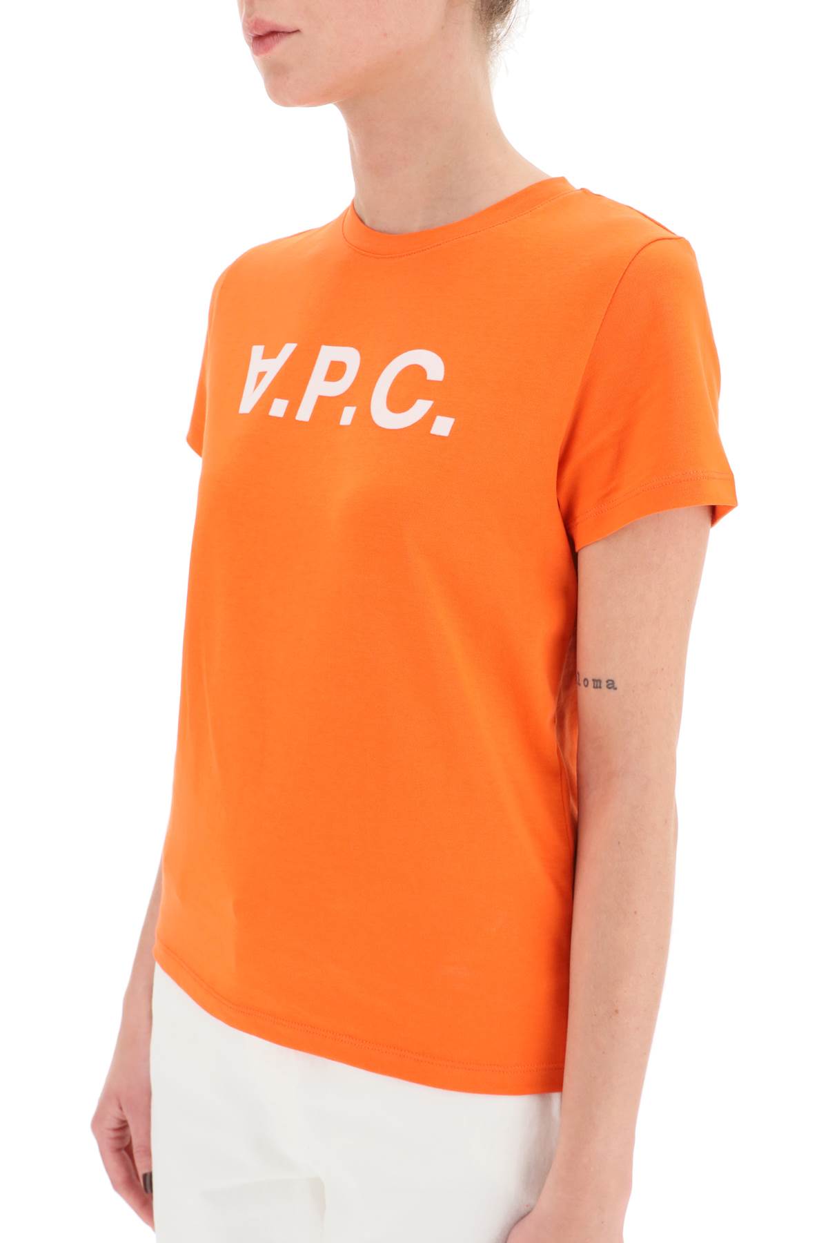 Shop Apc T-shirt With Flocked Vpc Logo In Rouge Vermillon (orange)