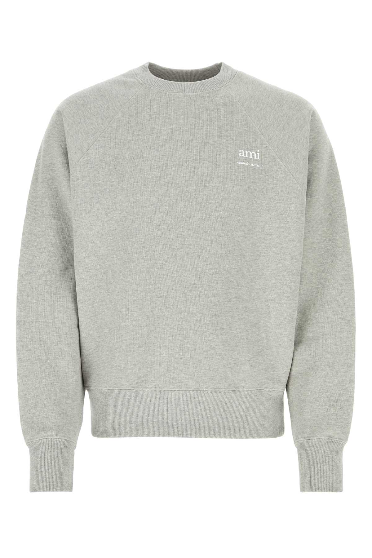 Shop Ami Alexandre Mattiussi Melange Grey Stretch Cotton Sweatshirt In Heatherashgrey