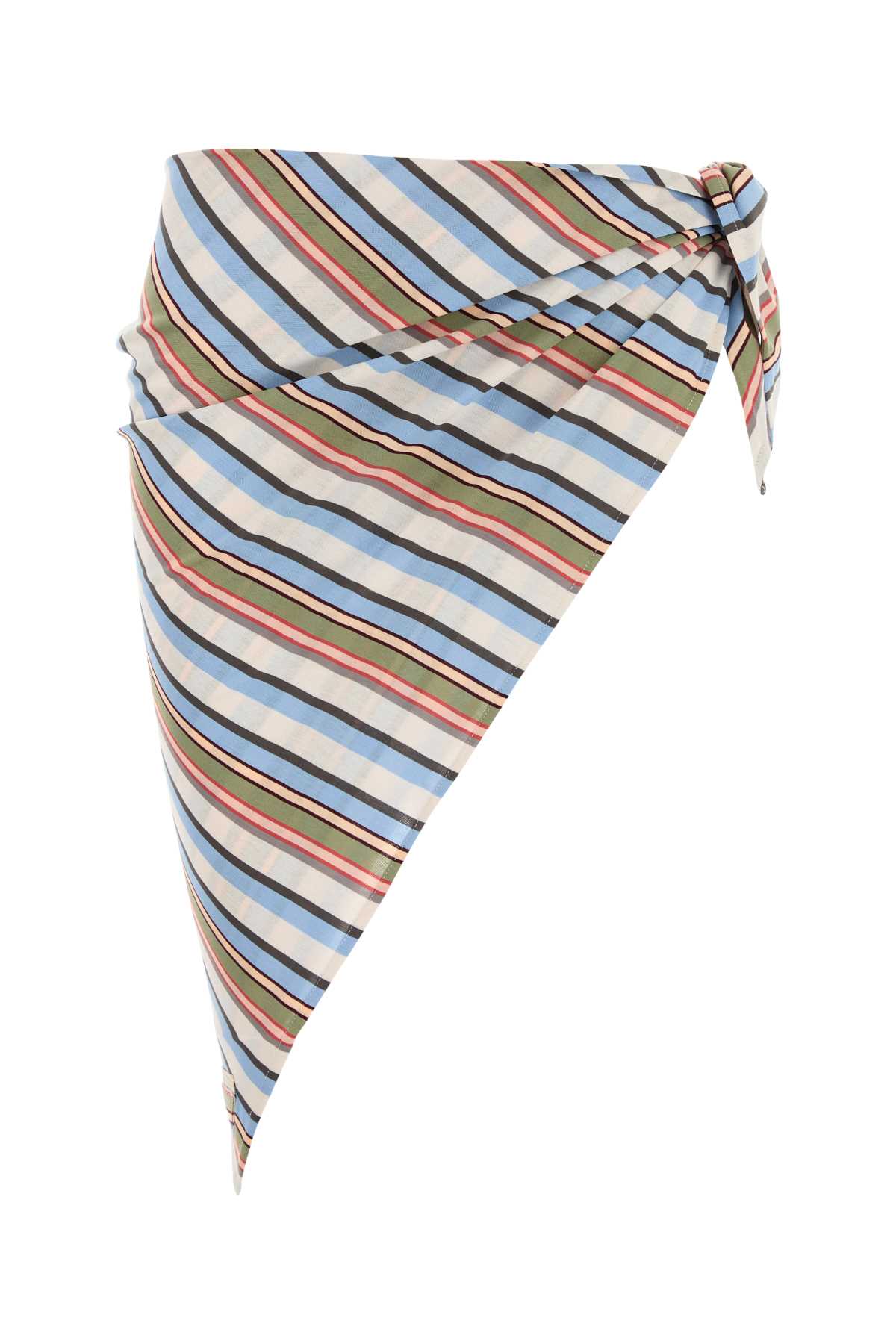 Prada Cotton Sarong With Embroidered Stripes And Tie Detail In Blue