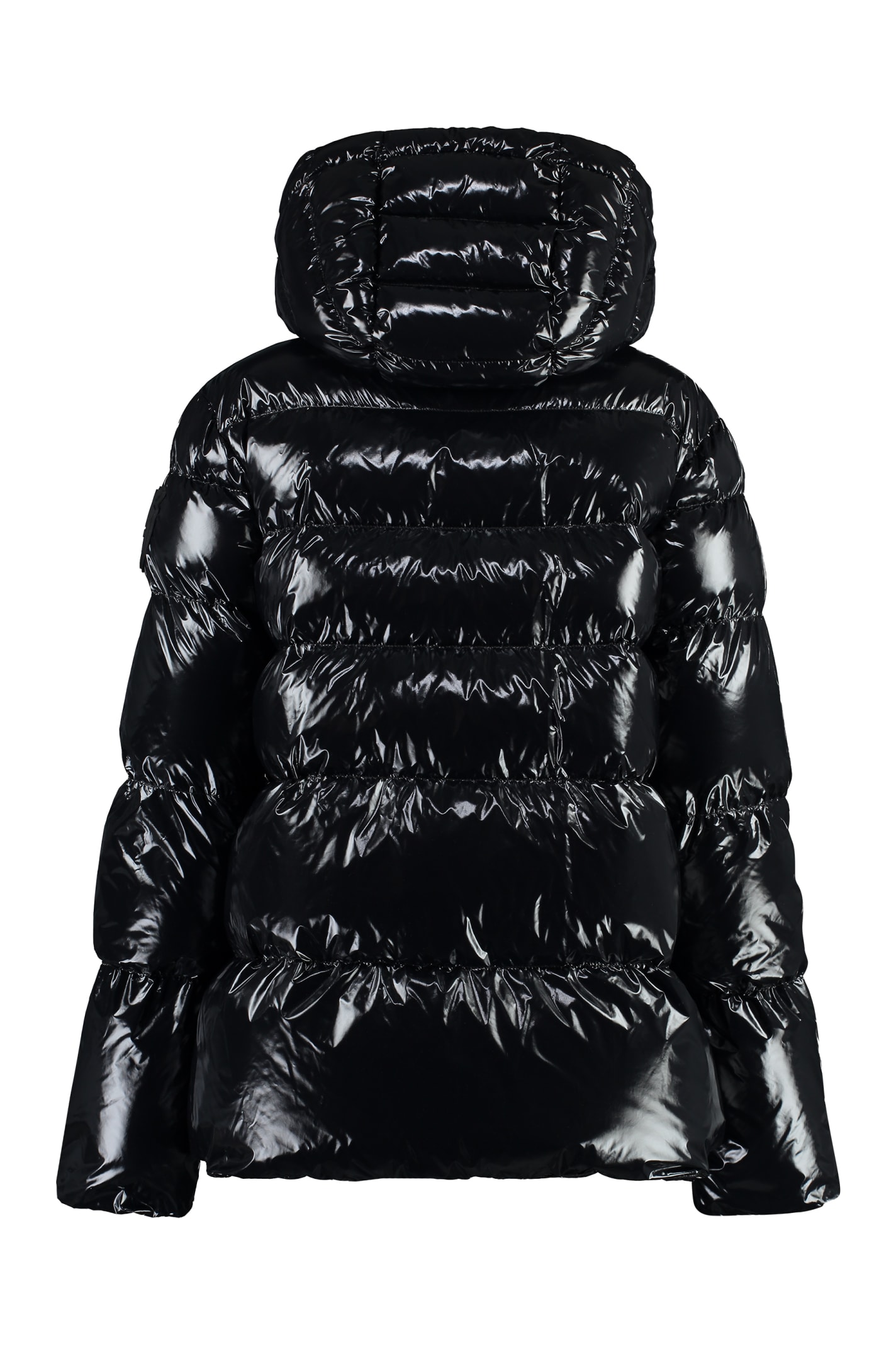 Shop Pinko Eleodoro Hooded Shiny Down Jacket  In Black