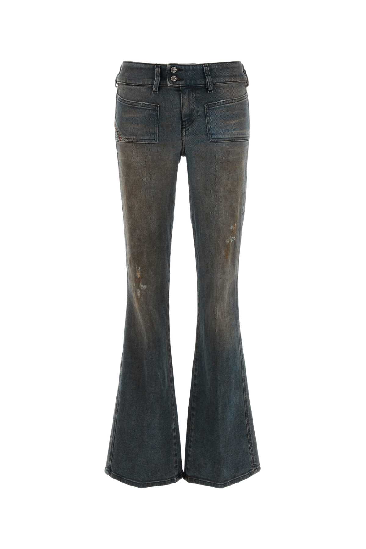 Grey Stretch Denim Flared Jeans