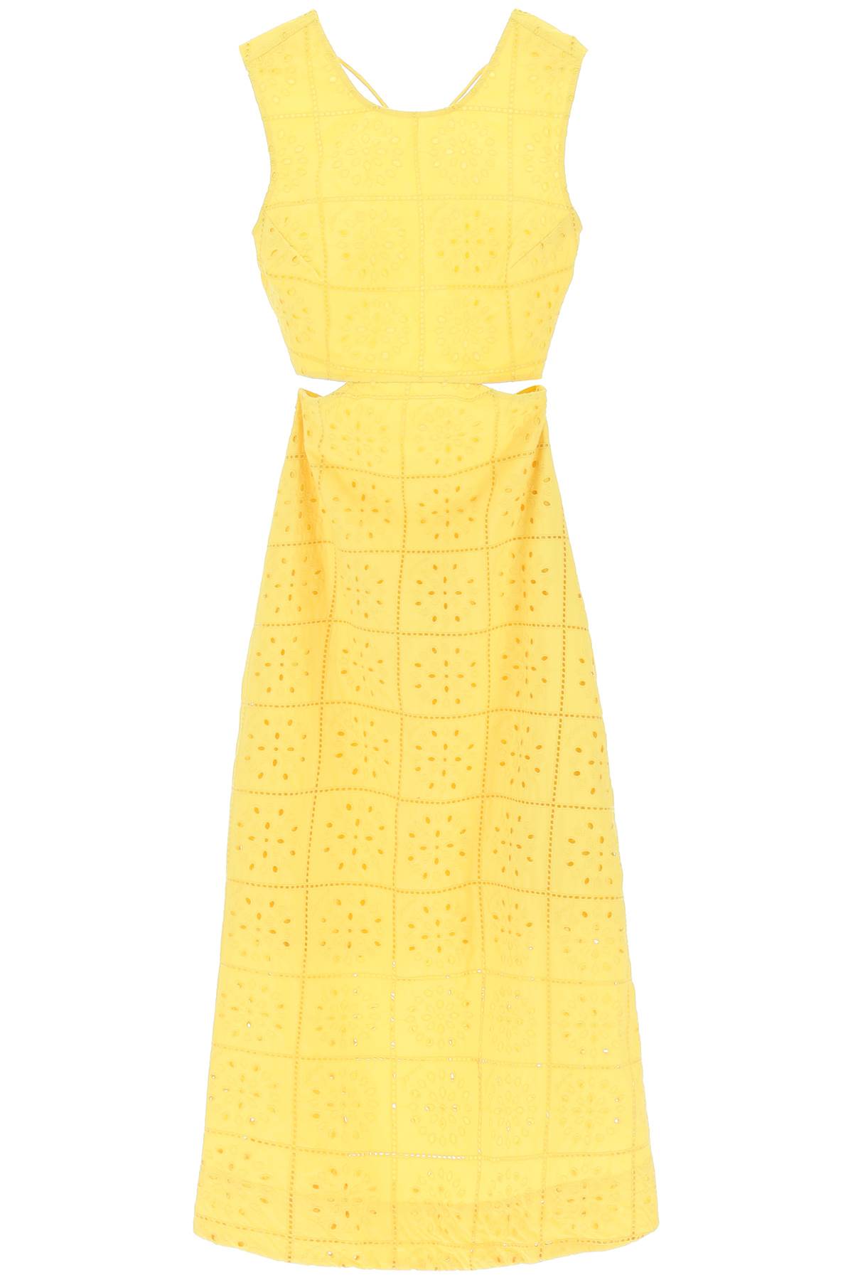 Shop Ganni Broderie Anglaise Maxi Dress In Maize (yellow)