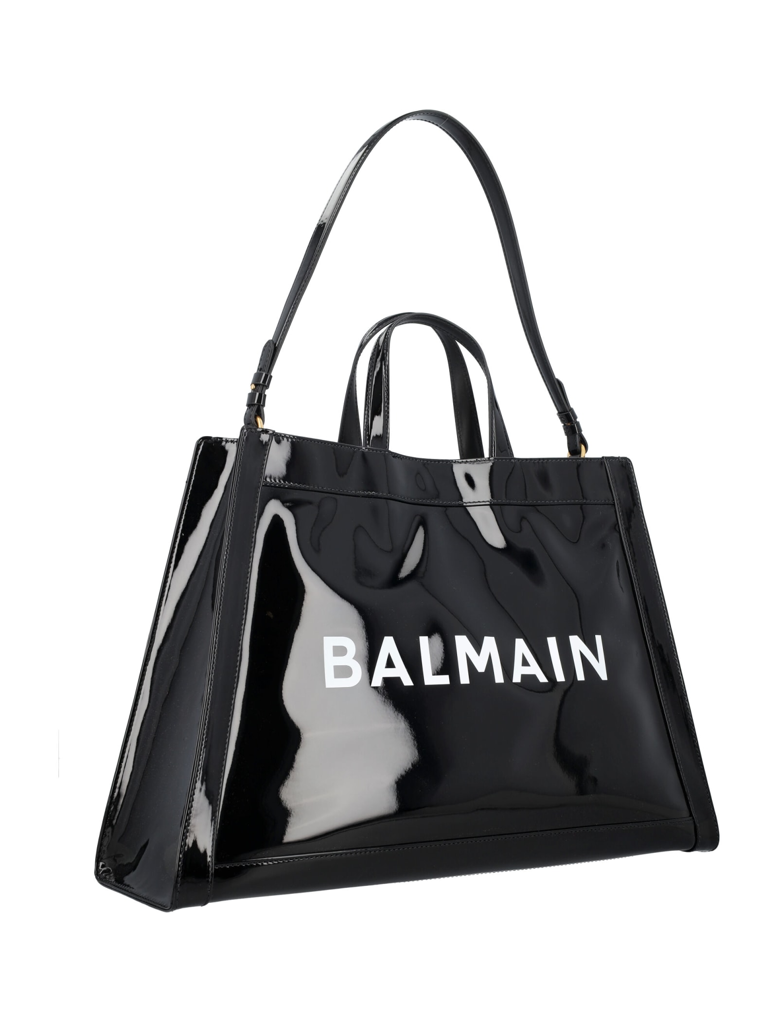 Shop Balmain Oliviers Patent Tote Bag In Black