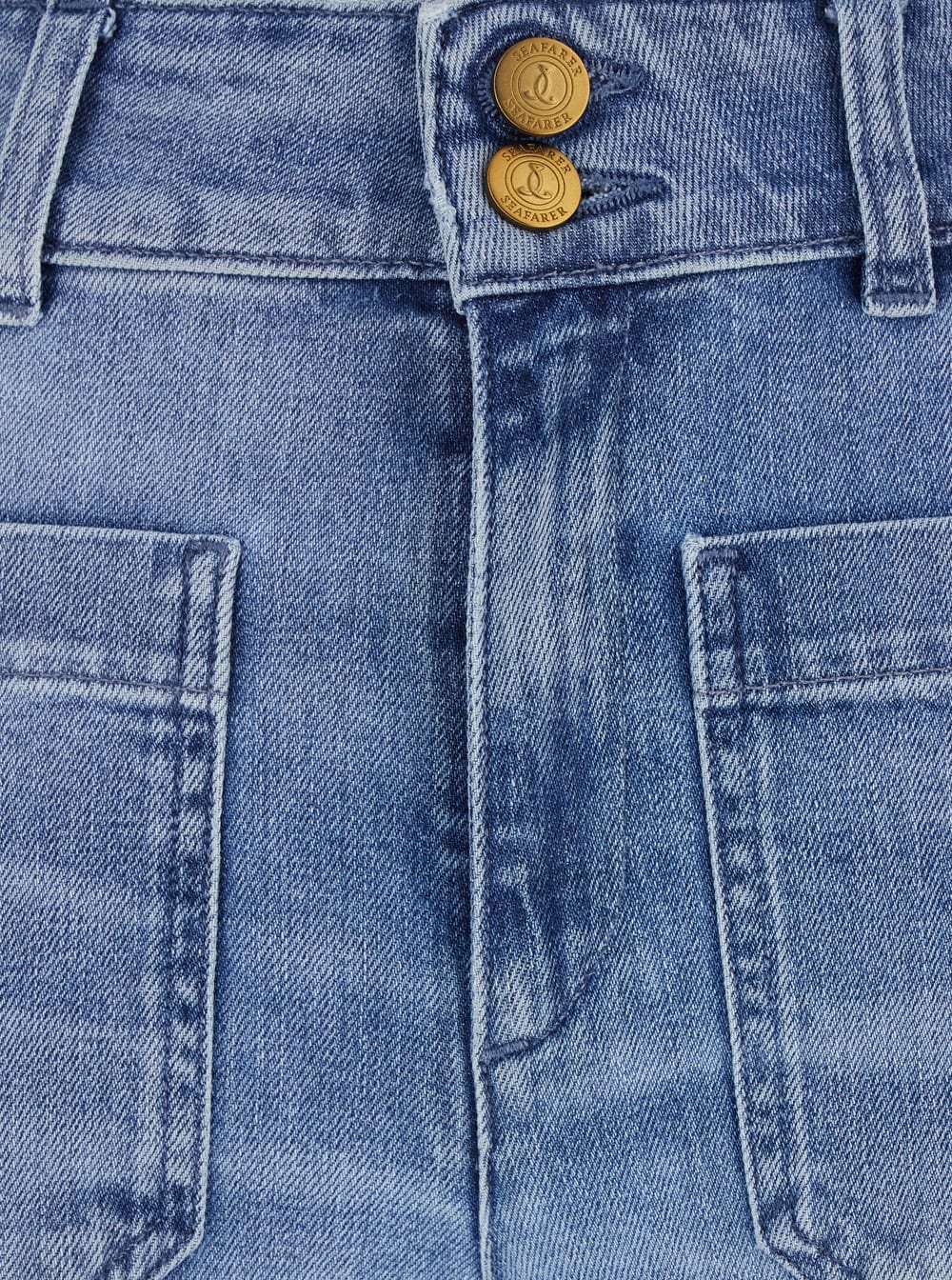 The Seafarer Jane Blue Trousers With Front Pockets And Washed Effect In Cotton Woman In Blu