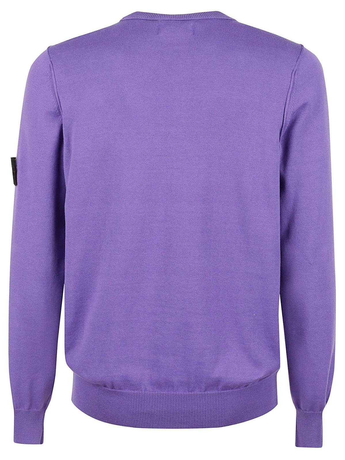 Shop Stone Island Logo Patch Ribbed Sweatshirt In Lavender