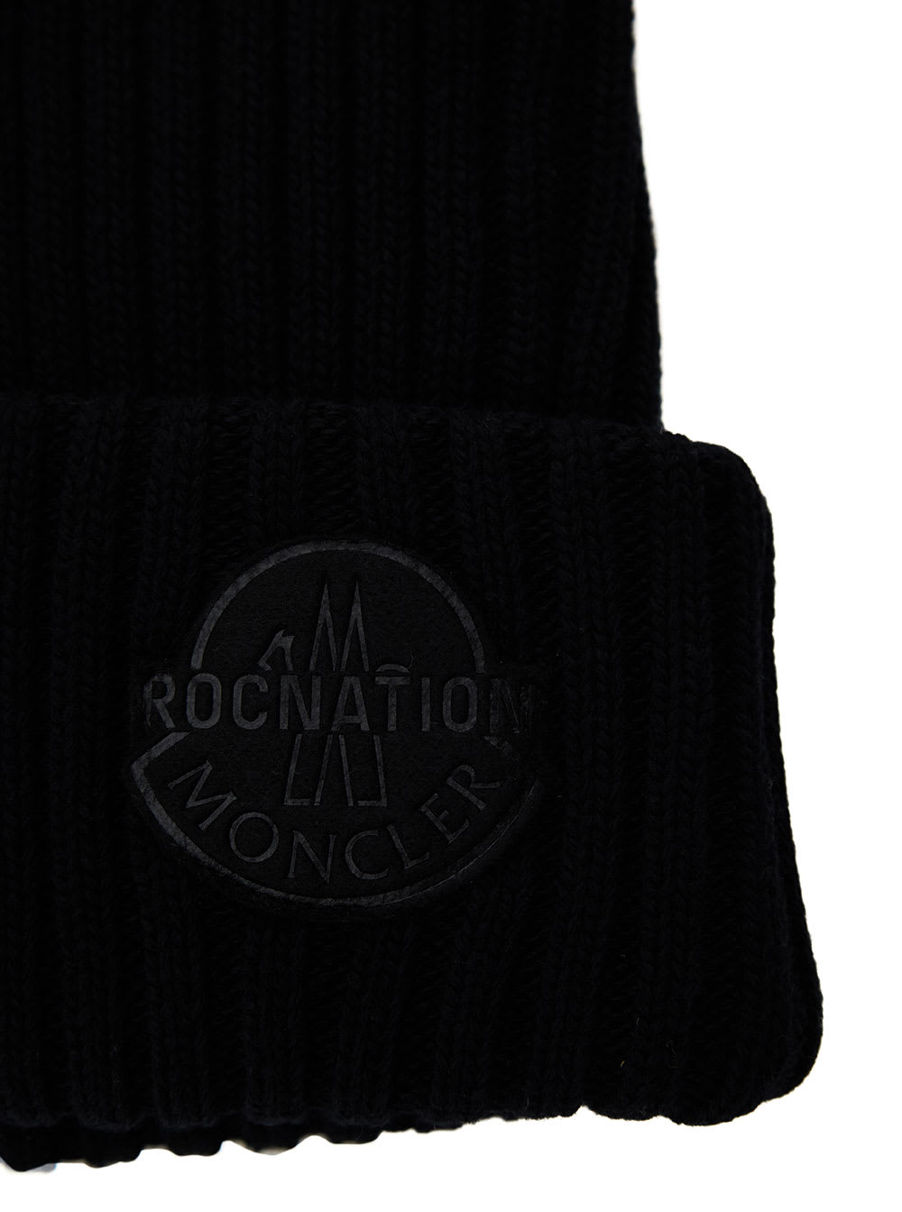 Shop Moncler Genius Black Ribbed Beaniw With Moncler X Roc Nation By Jay-z Patch In Carded Wool Man