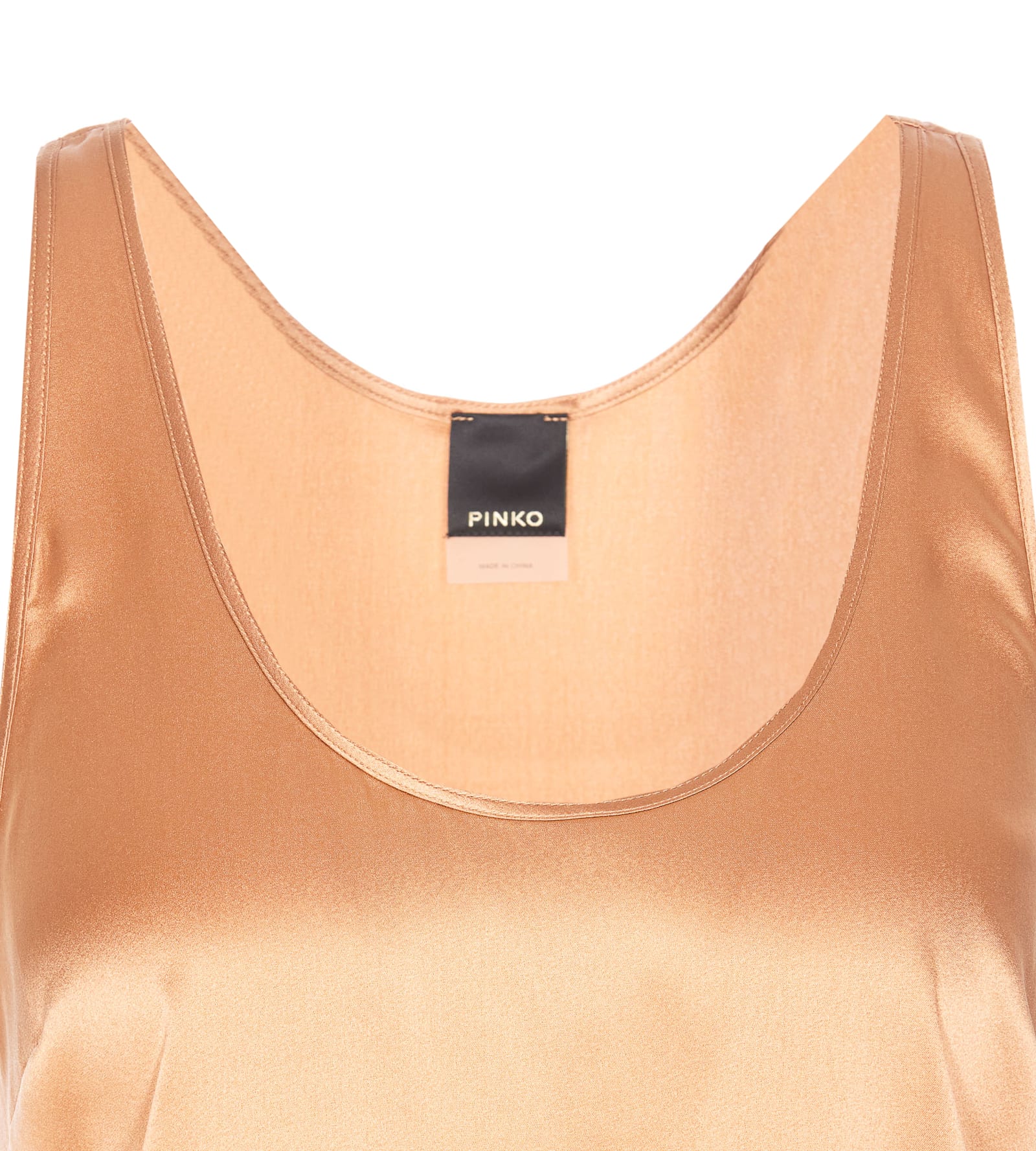 Pinko Satin Scoop Neck Sleeveless Top In Yellow