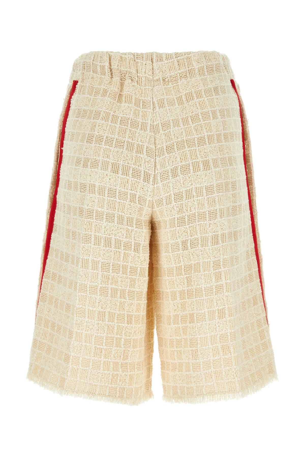 Shop Gucci Sand Tweed Bermuda Shorts In White