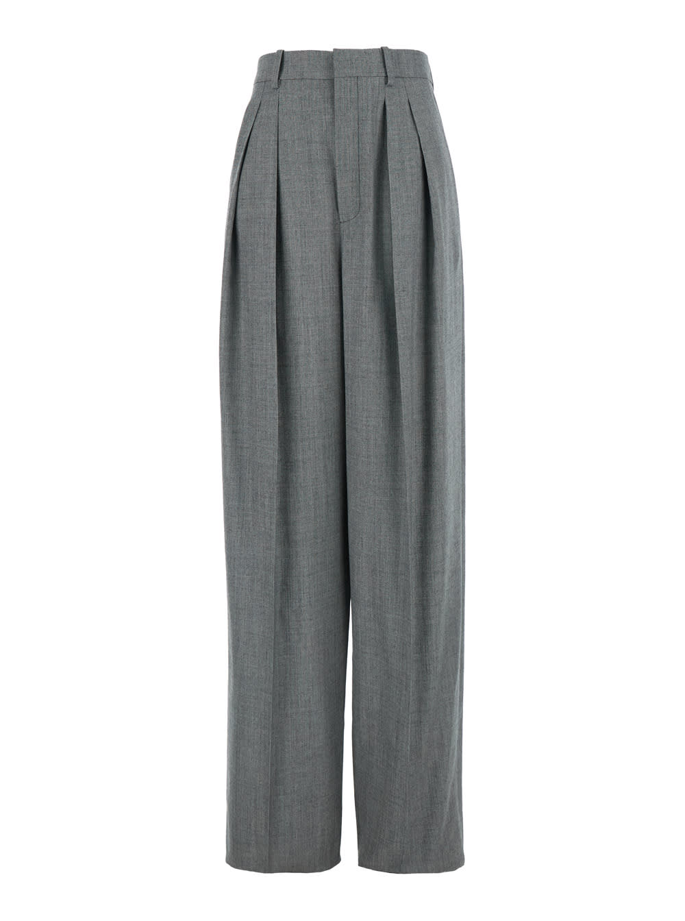 Grey Pants With Pences And Belt Loops In Wool Woman