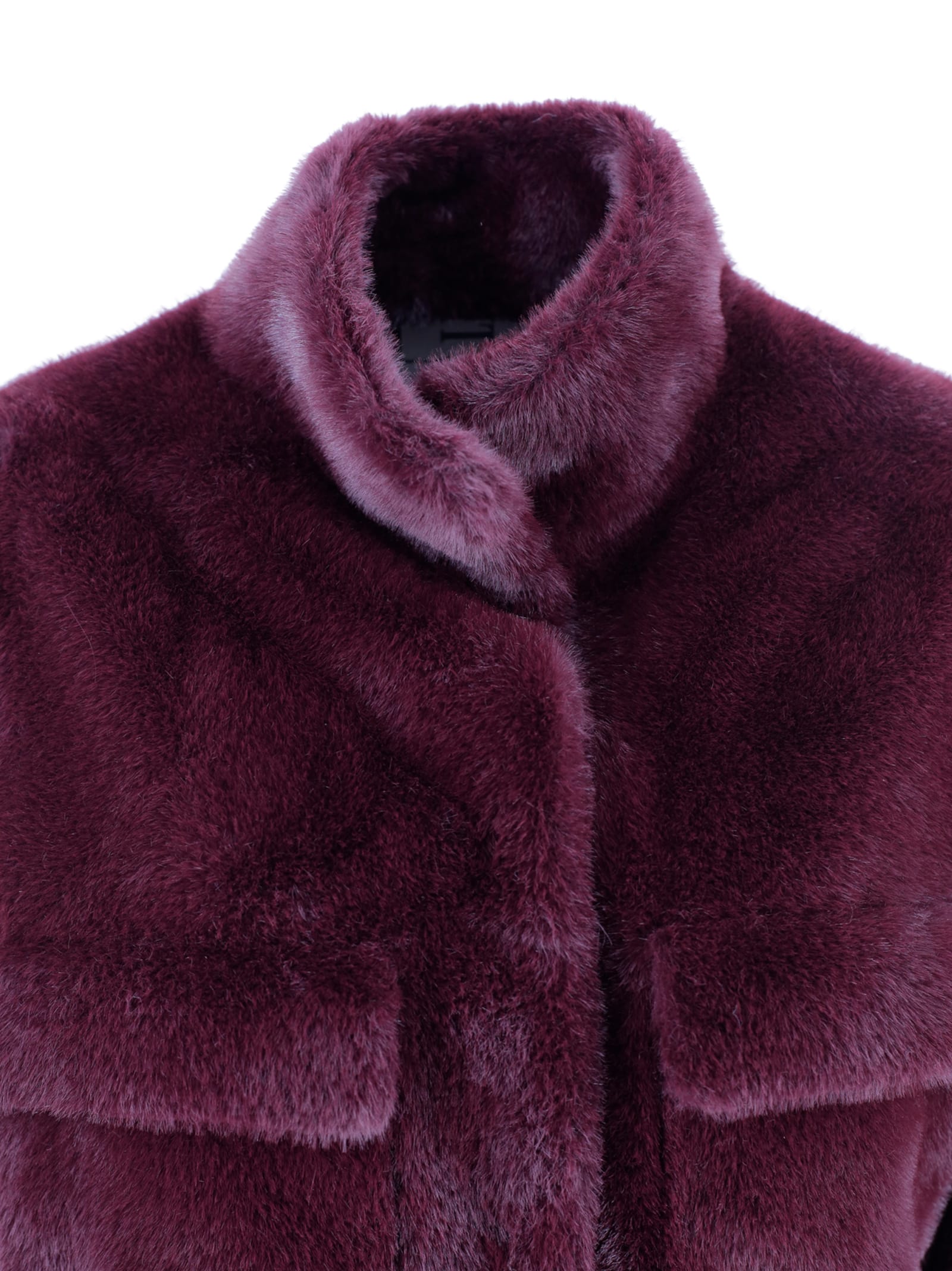 Valentini 1972 Faux Fur Jacket With High Collar. In Pink