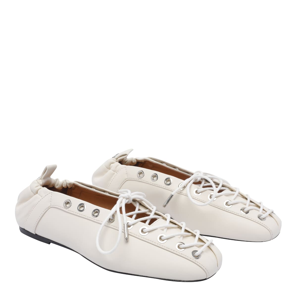 Ganni Eyelets Lace Up Ballets In White