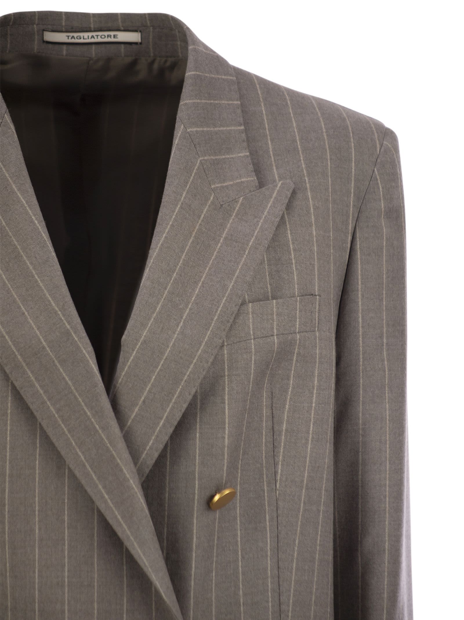 Tagliatore Women Stretch Wool Double-breasted Pinstripe Blazer In Grey