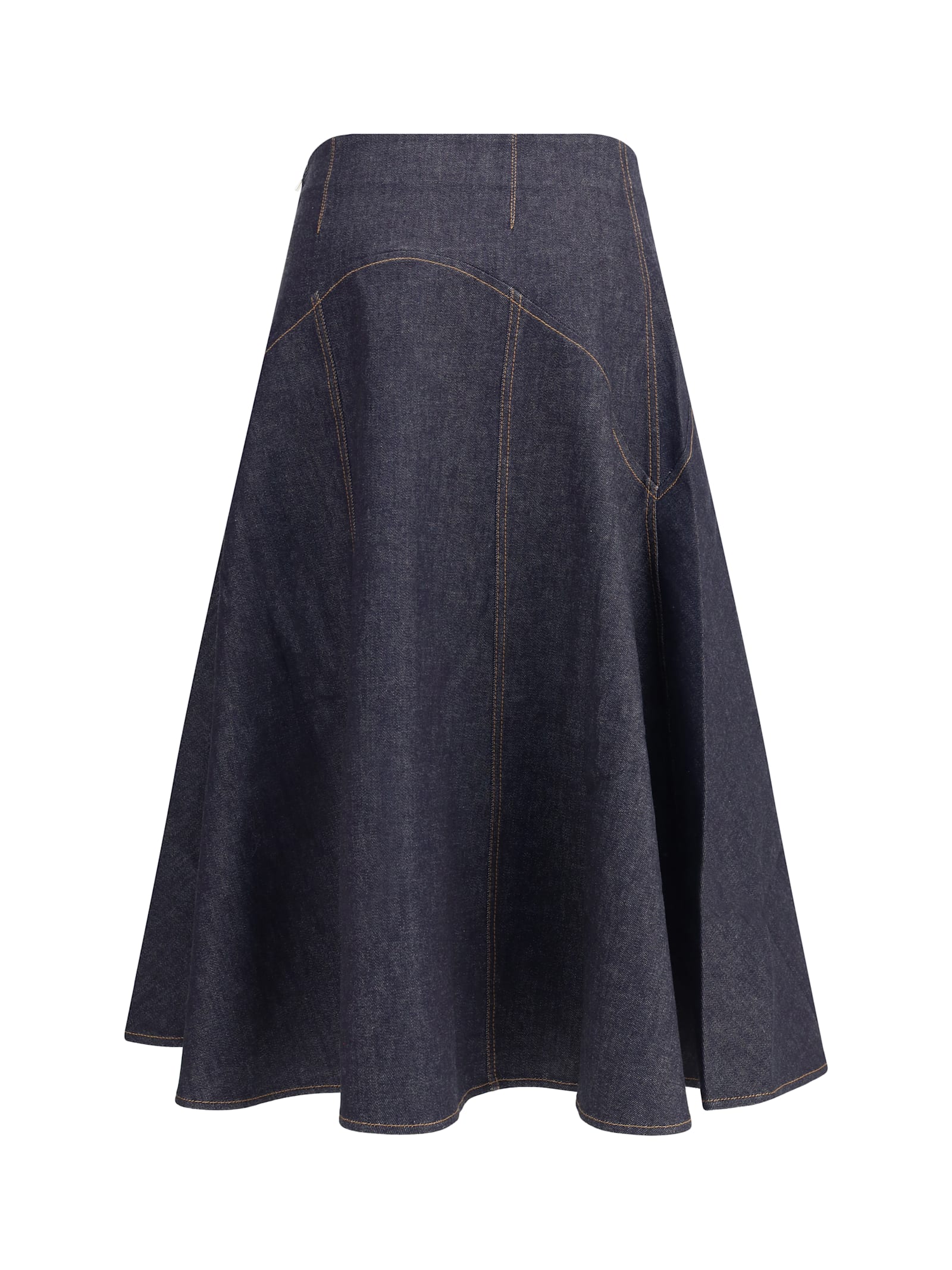 Jacquemus Denim Skirt With An Asymmetrical Cut. Contrast Stitching Detail. Hidden Side Closure. In Blue