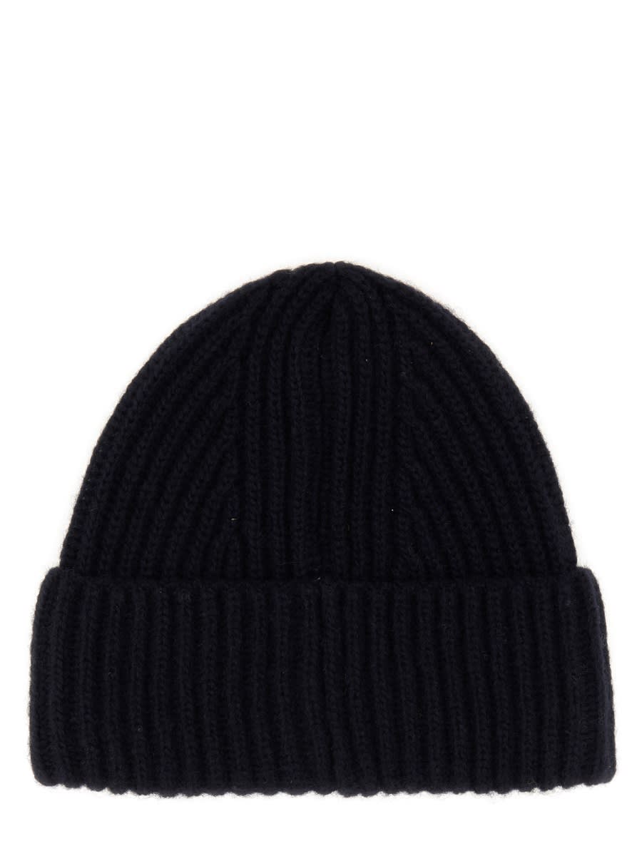 Baracuta Logo Patch Beanie Hat With Folded Cuff In Blue