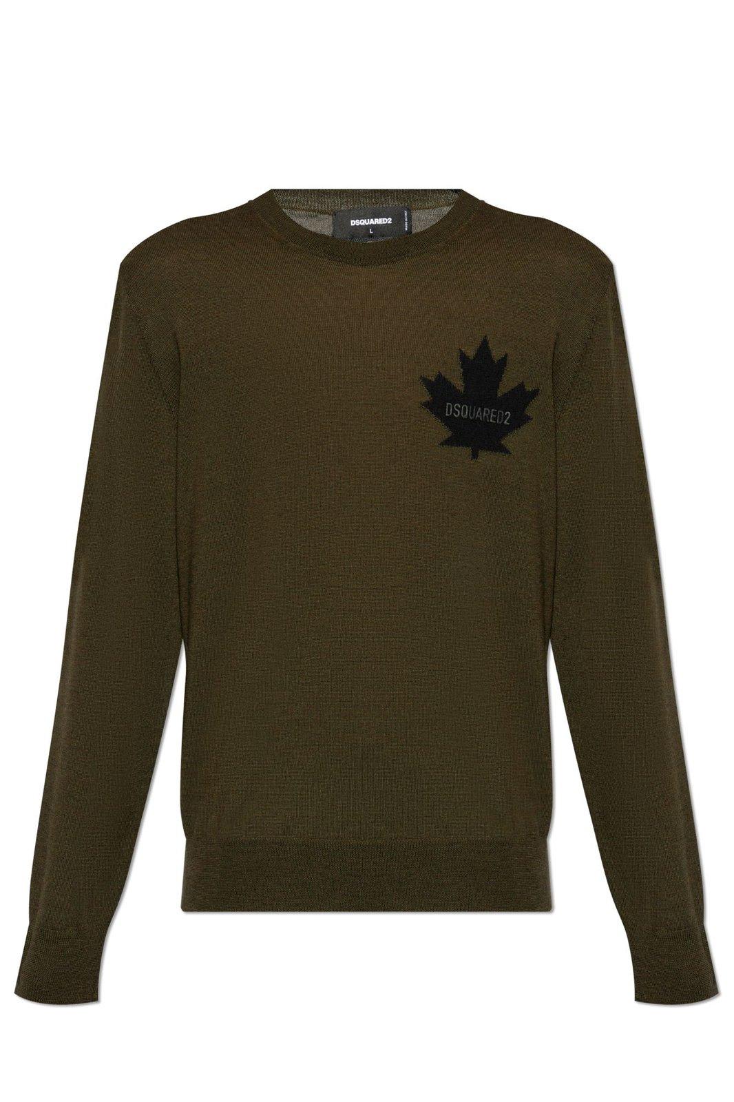 Shop Dsquared2 Logo Detailed Sleeved Sweater In Green