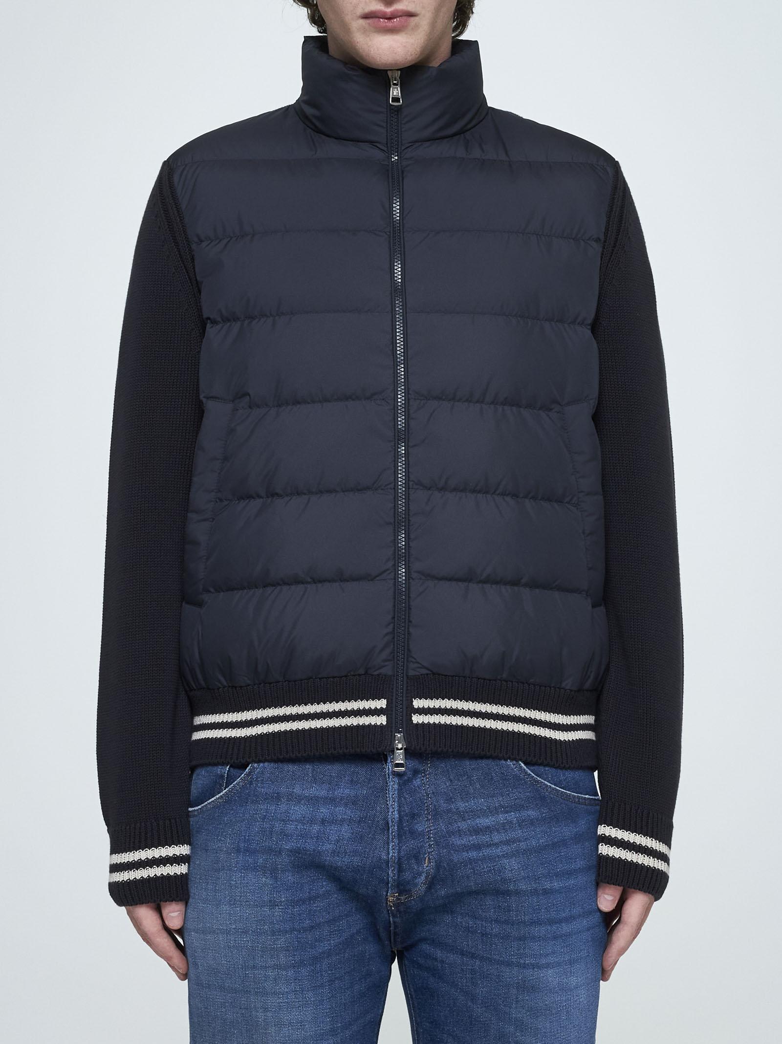 Shop Moncler Padded Nylon And Knit Cardigan In Blue