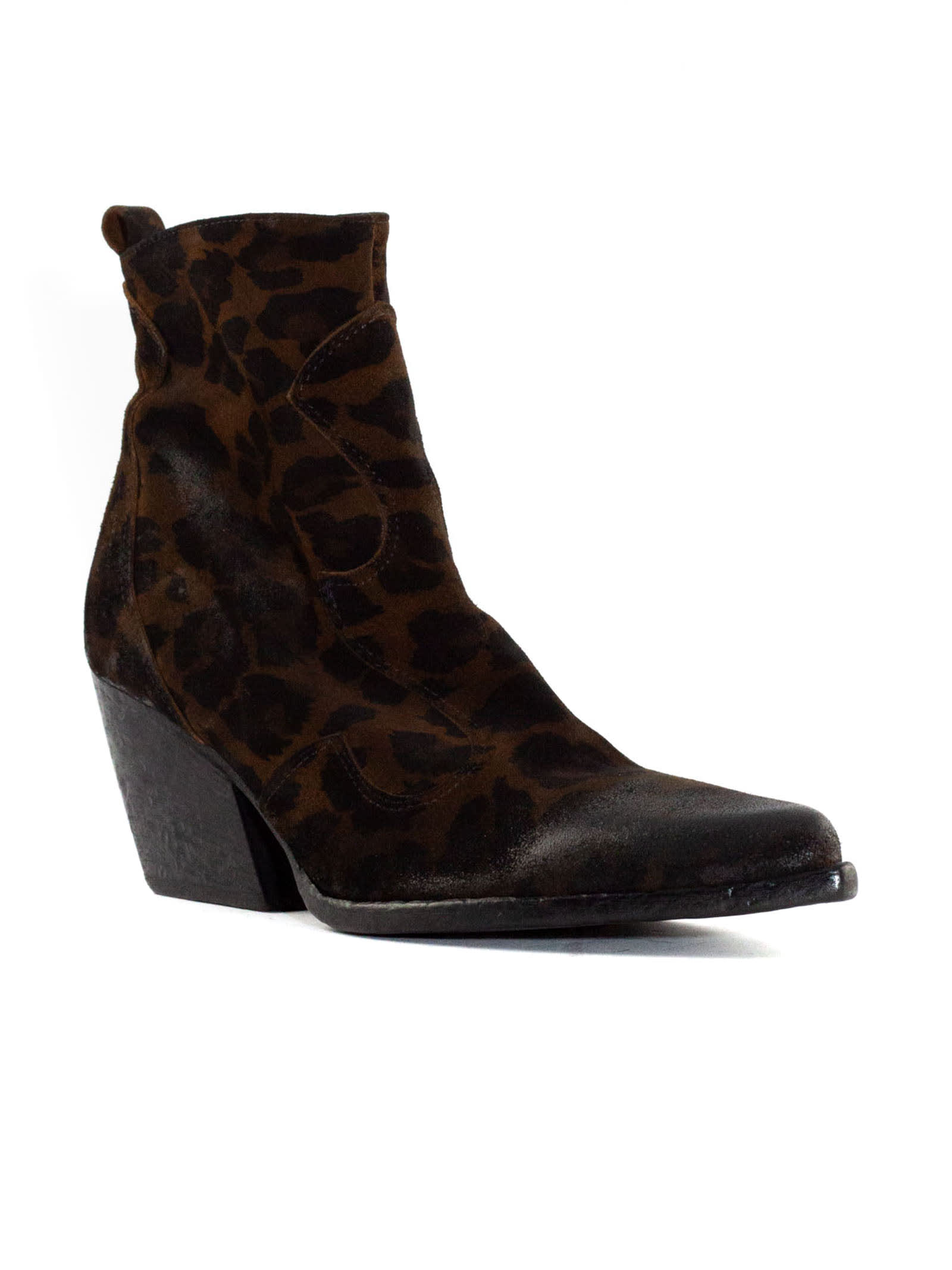 Shop Elena Iachi Vintage Effect Spotted Suede Ankle Boot In Brown