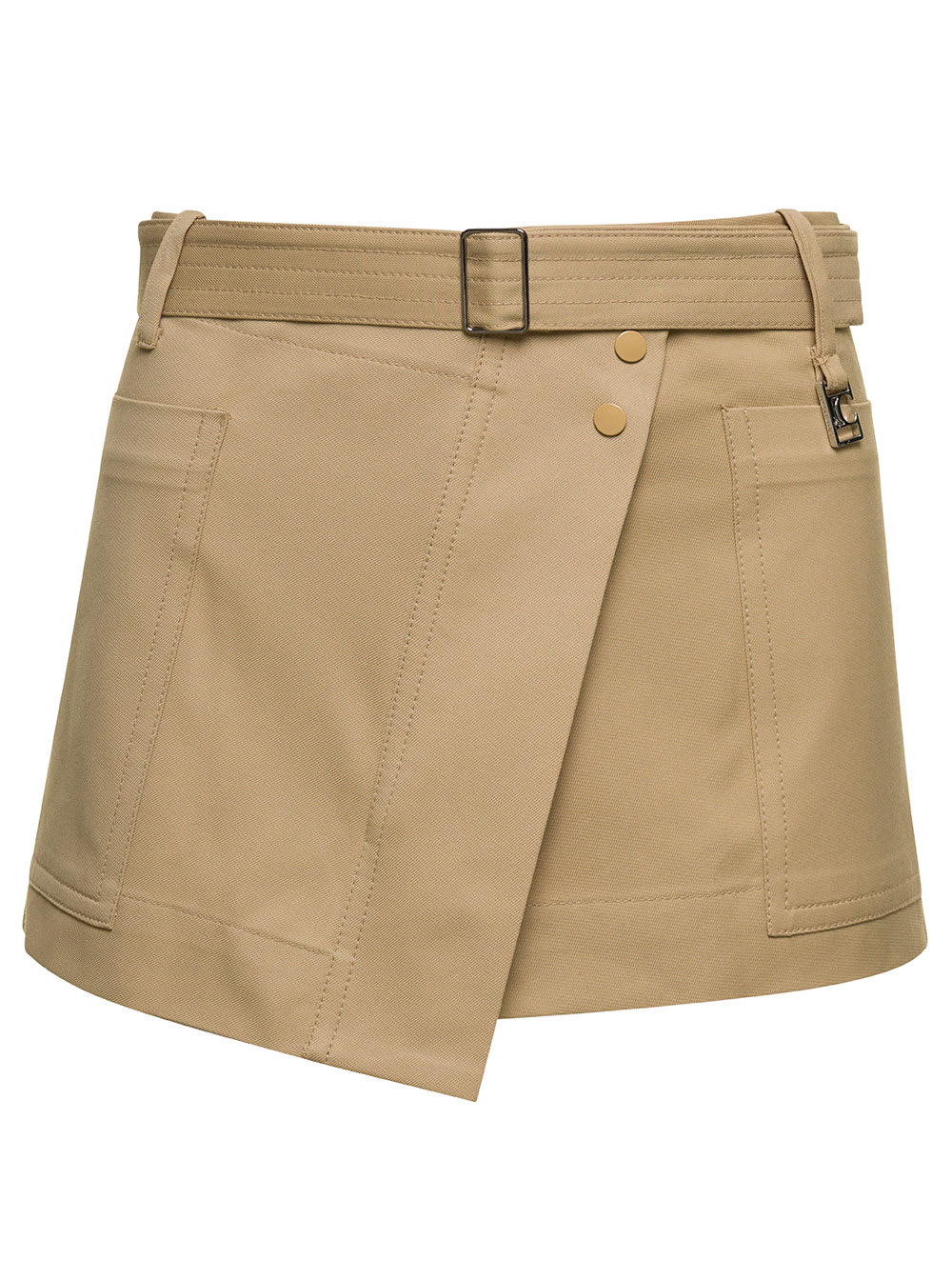 Low Classic Asymmetric Canvas Wrap Skirt In Beige