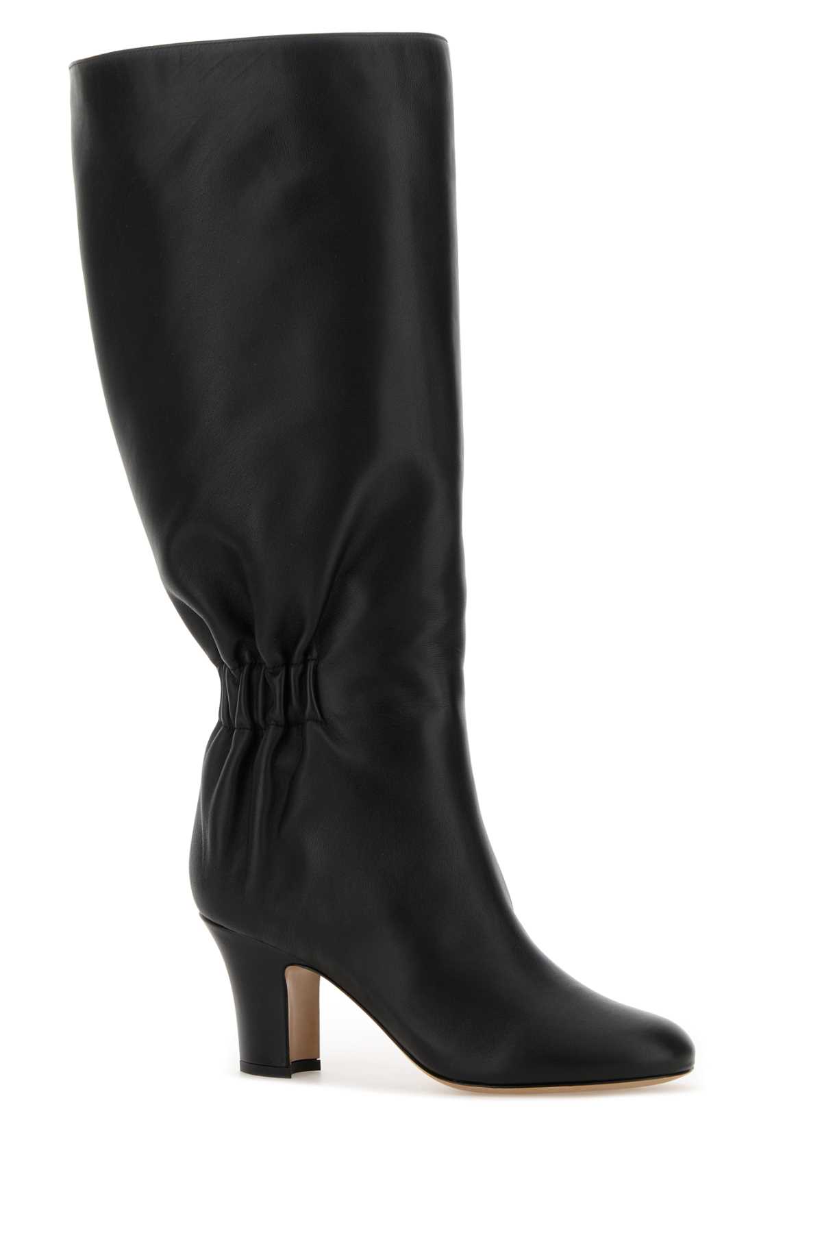 Ferragamo Knee-high Boots With Curled Design And Block Heel In Black