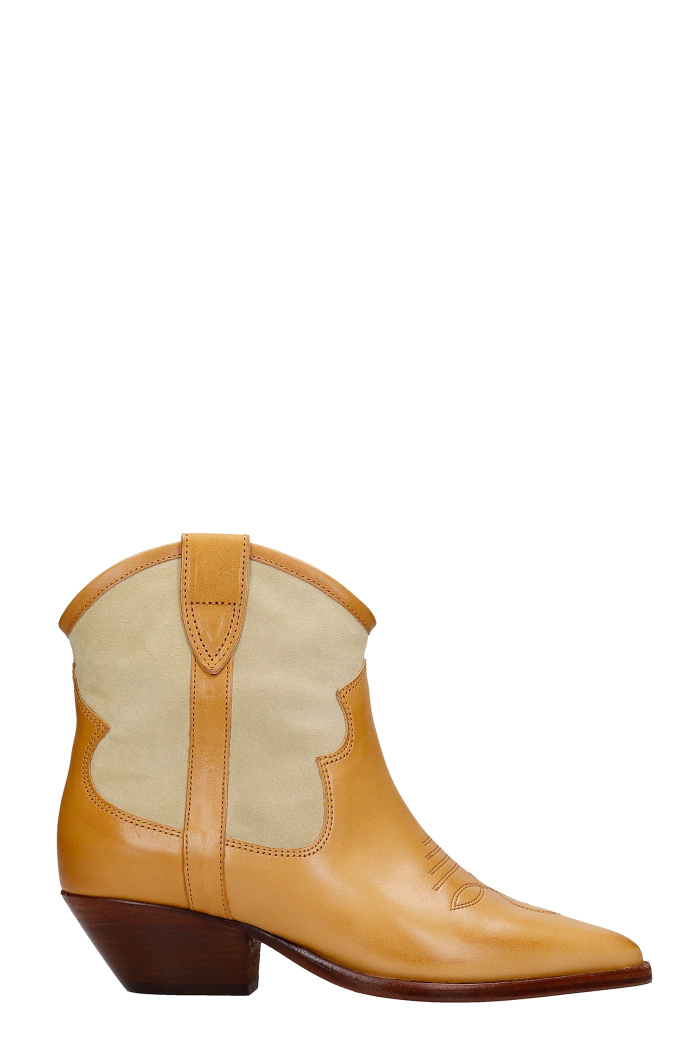 Buy Isabel Marant Demar Texan Ankle Boots In Yellow Suede And Leather online, shop Isabel Marant shoes with free shipping