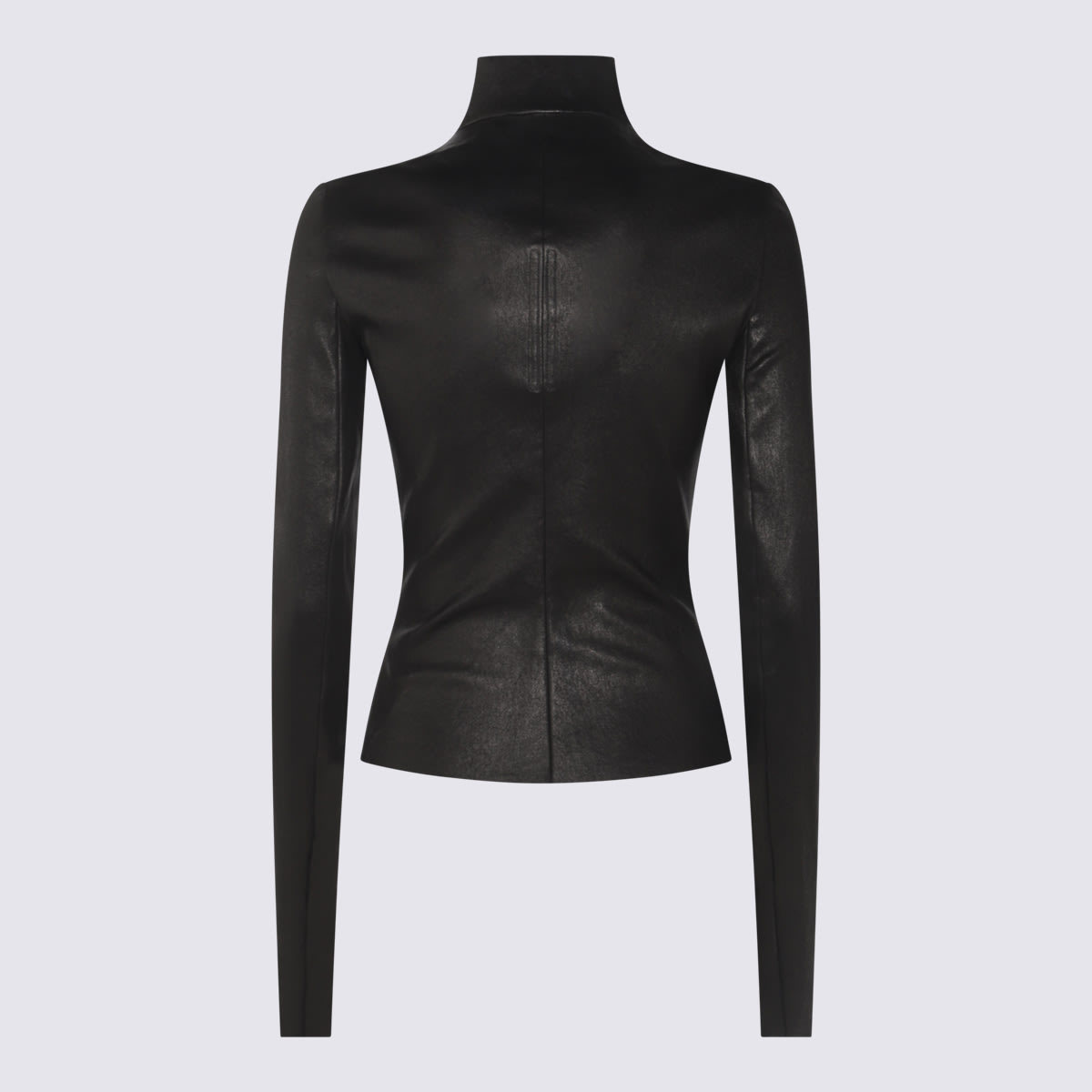 Rick Owens Asymmetric Black Stretch Leather Jacket In Black