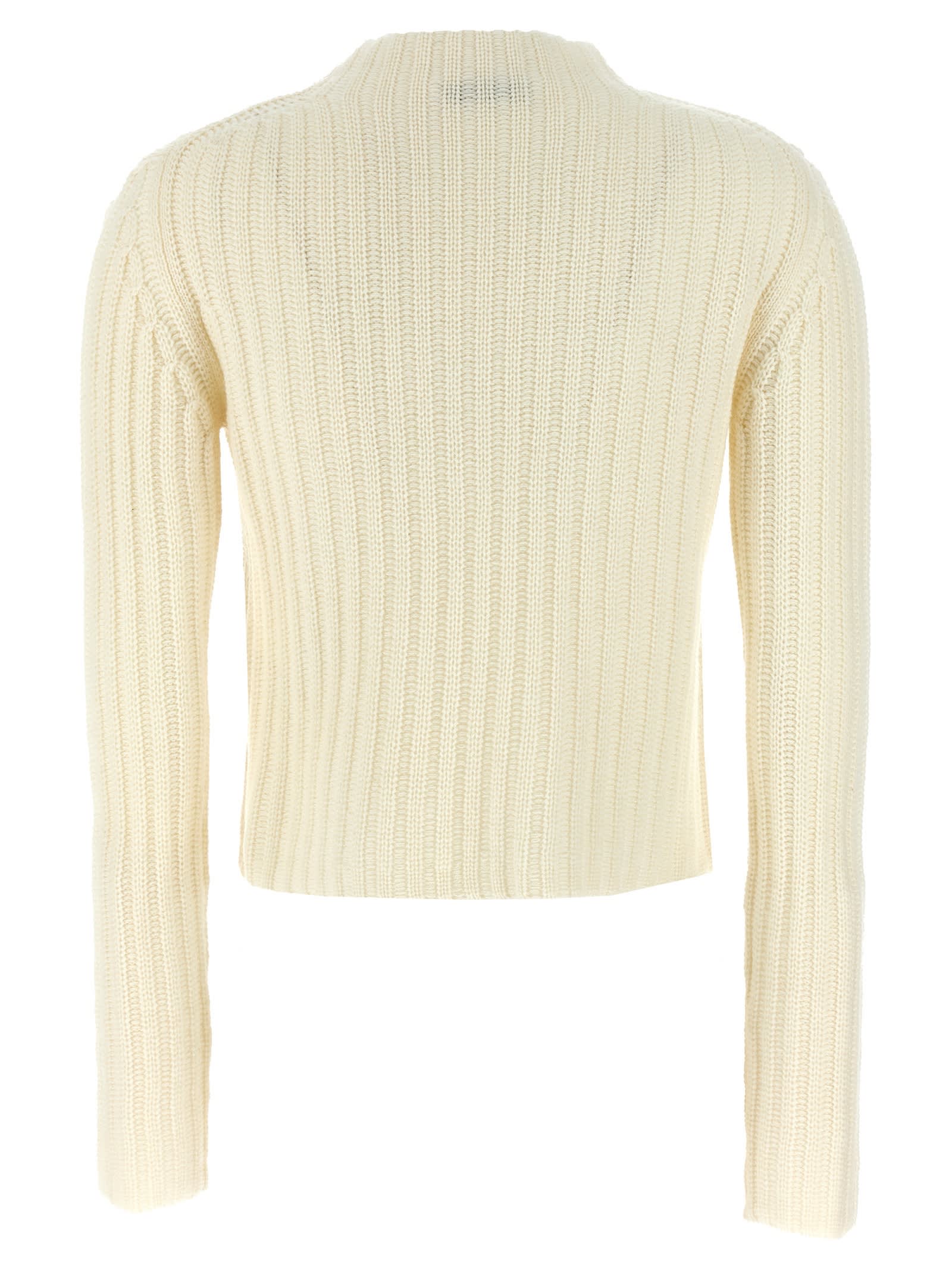 Max Mara Mini Wool And Cashmere Sweater With Diamond Cable Knit Design In White