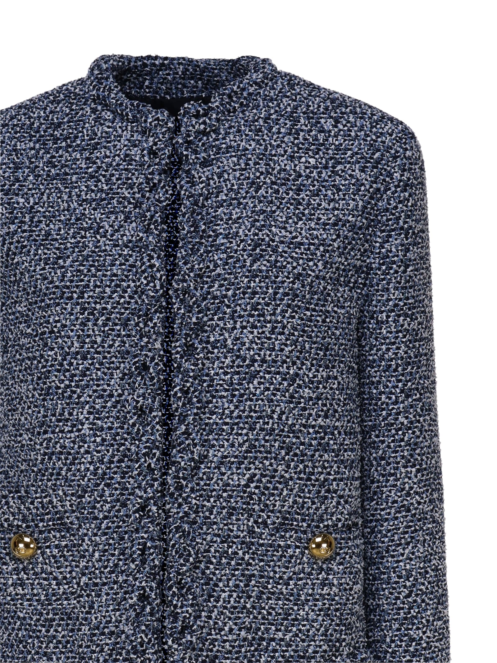 Shop Valentino Blended Cotton Bon Ton Jacket In Blue