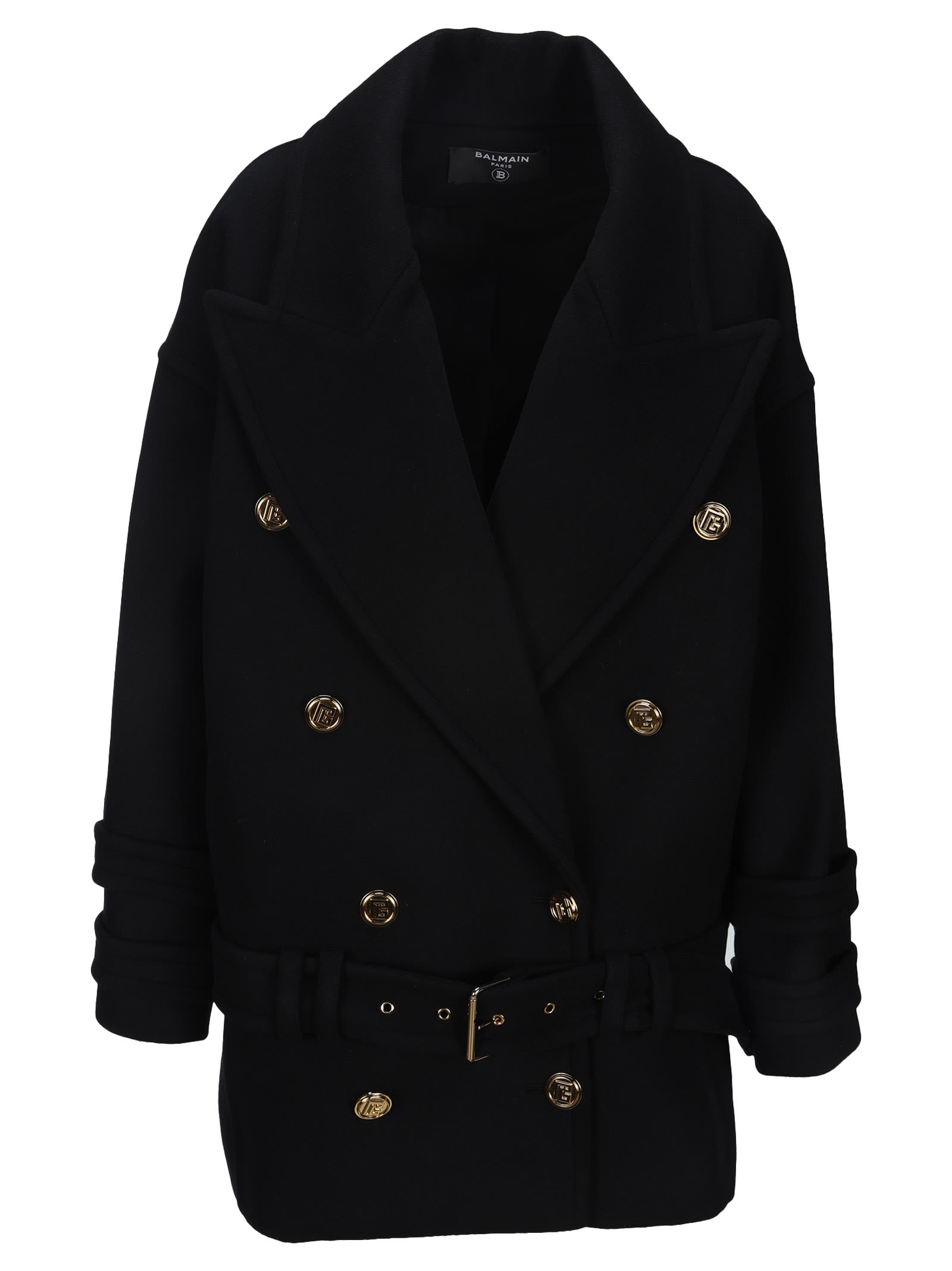 Balmain Wool And Cashmere Pea Coat With Double-breasted Gold-tone Buttoned Fastening