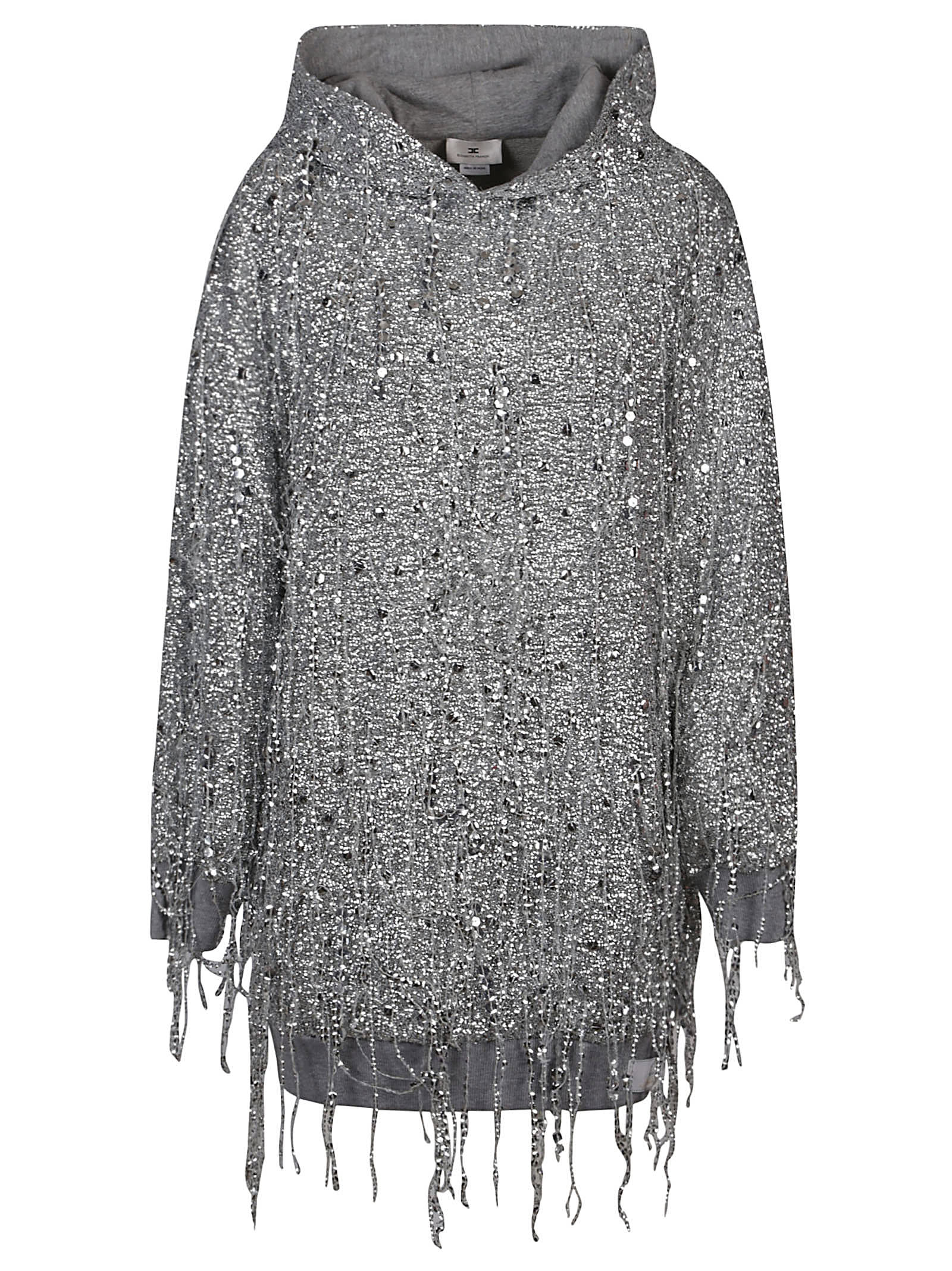 Elisabetta Franchi Sequin-embellished Hooded Mini Dress In Silver