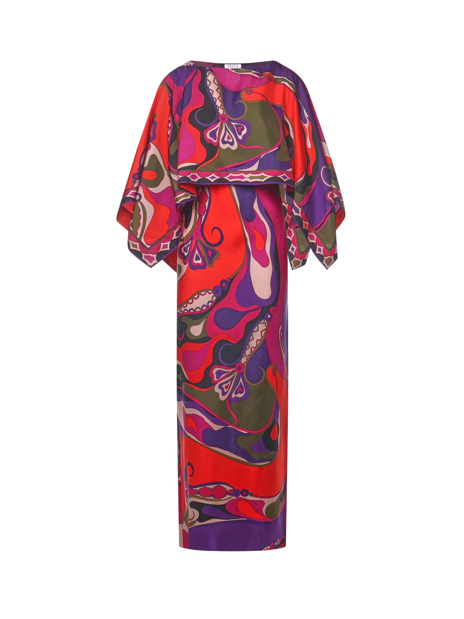 Pucci Orchidee-print Cape-detail Maxi Dress In Multi
