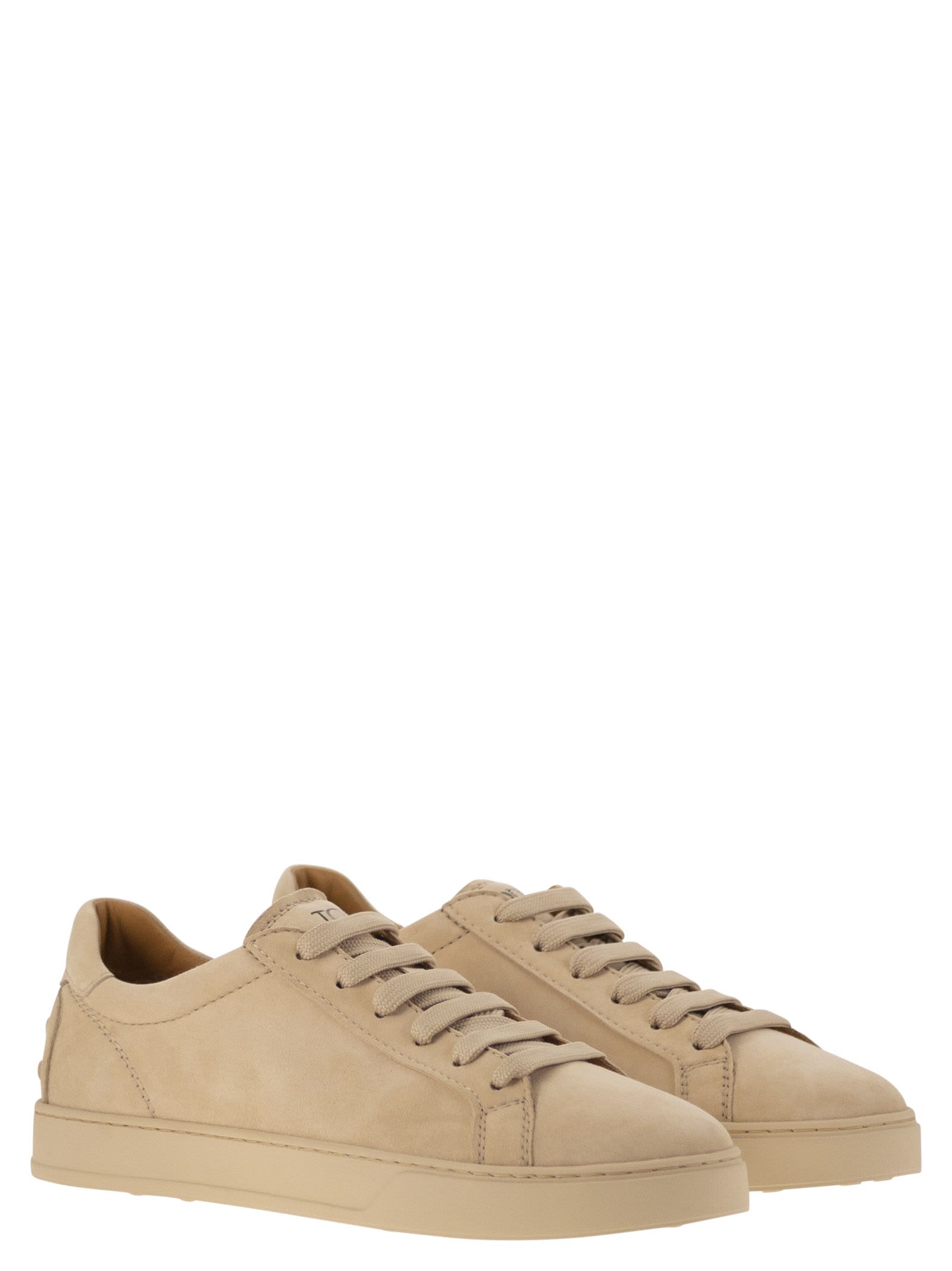 Shop Tod's Suede Leather Sneakers In Light Beige