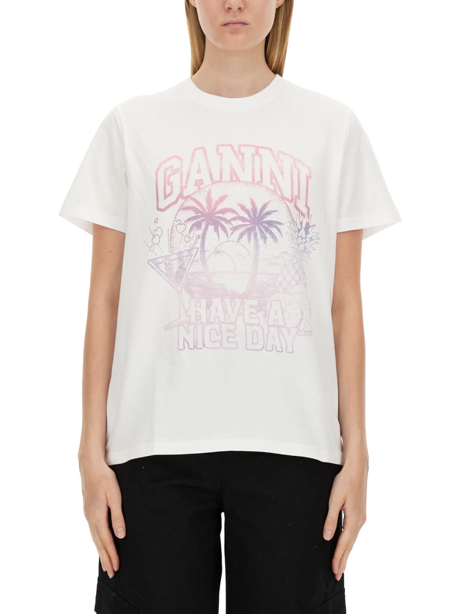 Shop Ganni Basic Jersey Cocktail Relaxed T-shirt In White