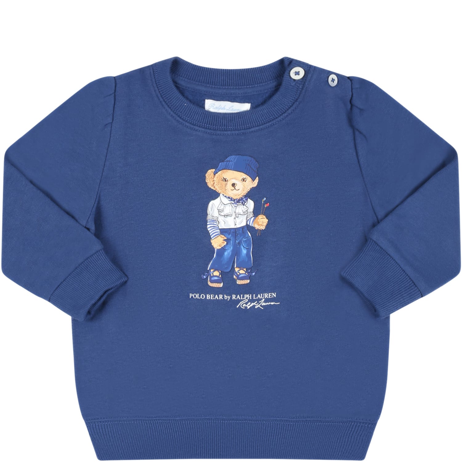 Ralph Lauren Blue Sweatshirt For Baby Girl With Polo Bear And White Logo